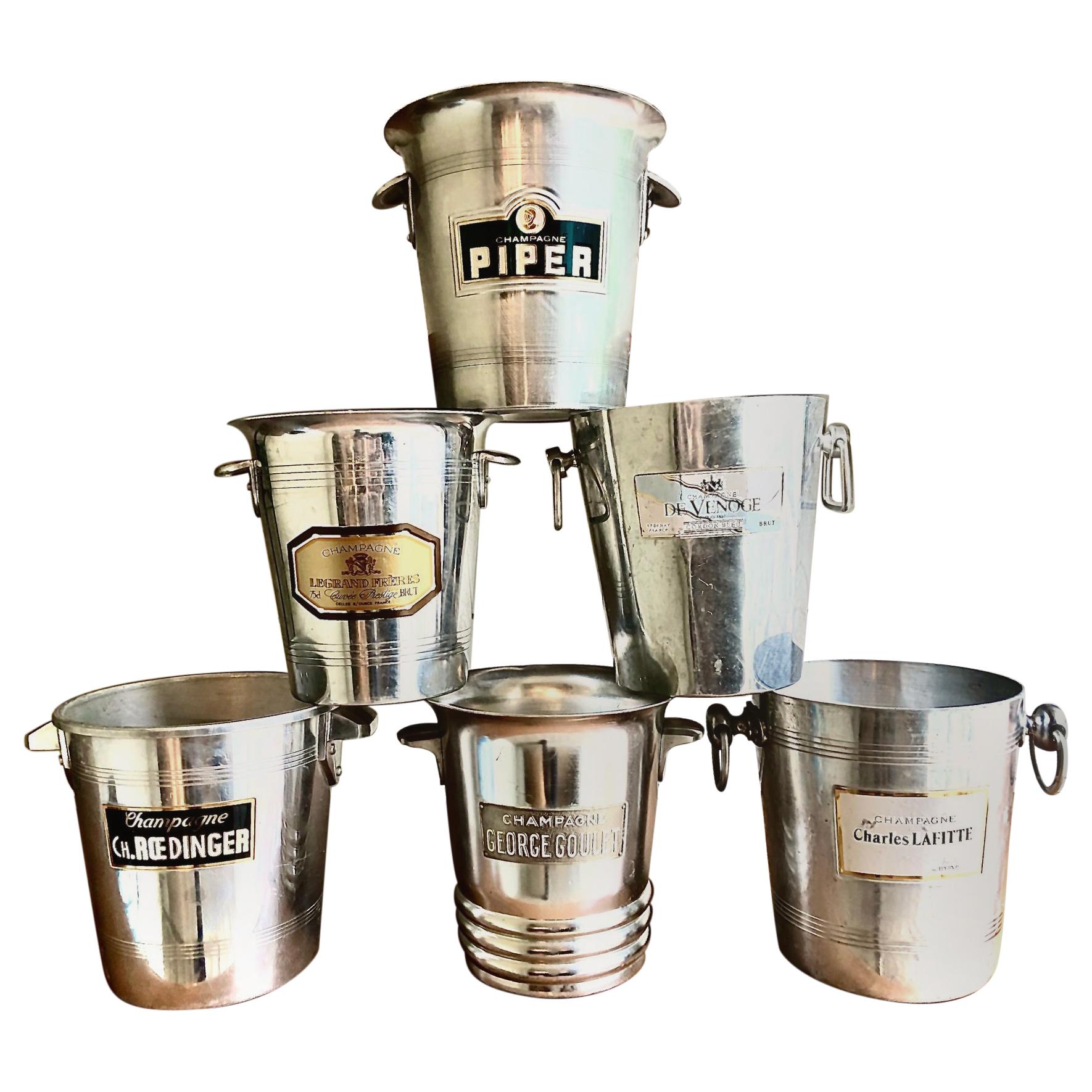 Collection of Six Marvelous Vintage Graphic Champagne Buckets Wine Coolers