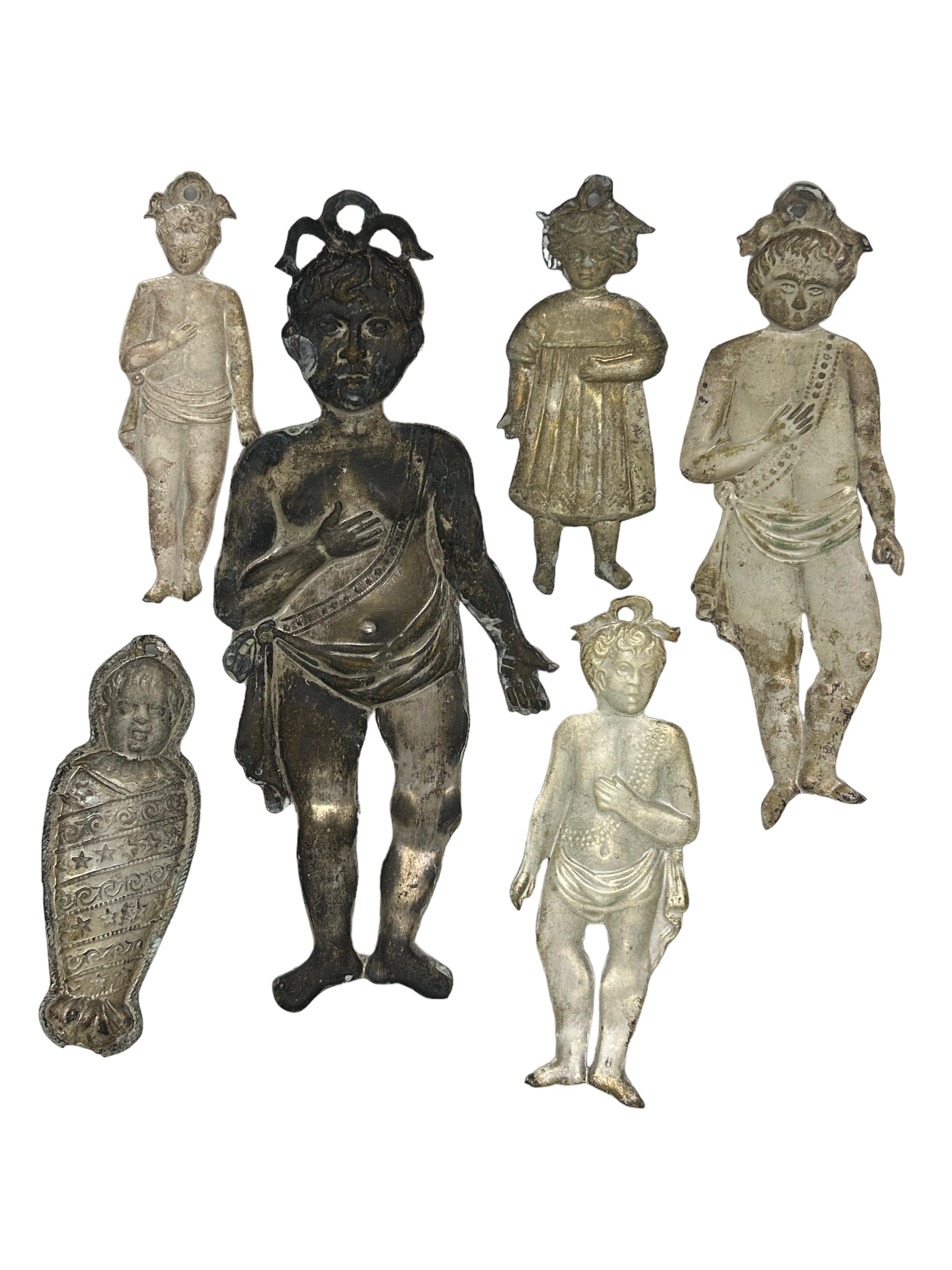 Silver Plate Collection of Six Silver Figurative Ex Voto Infant Child Antique Italy, 1900s For Sale