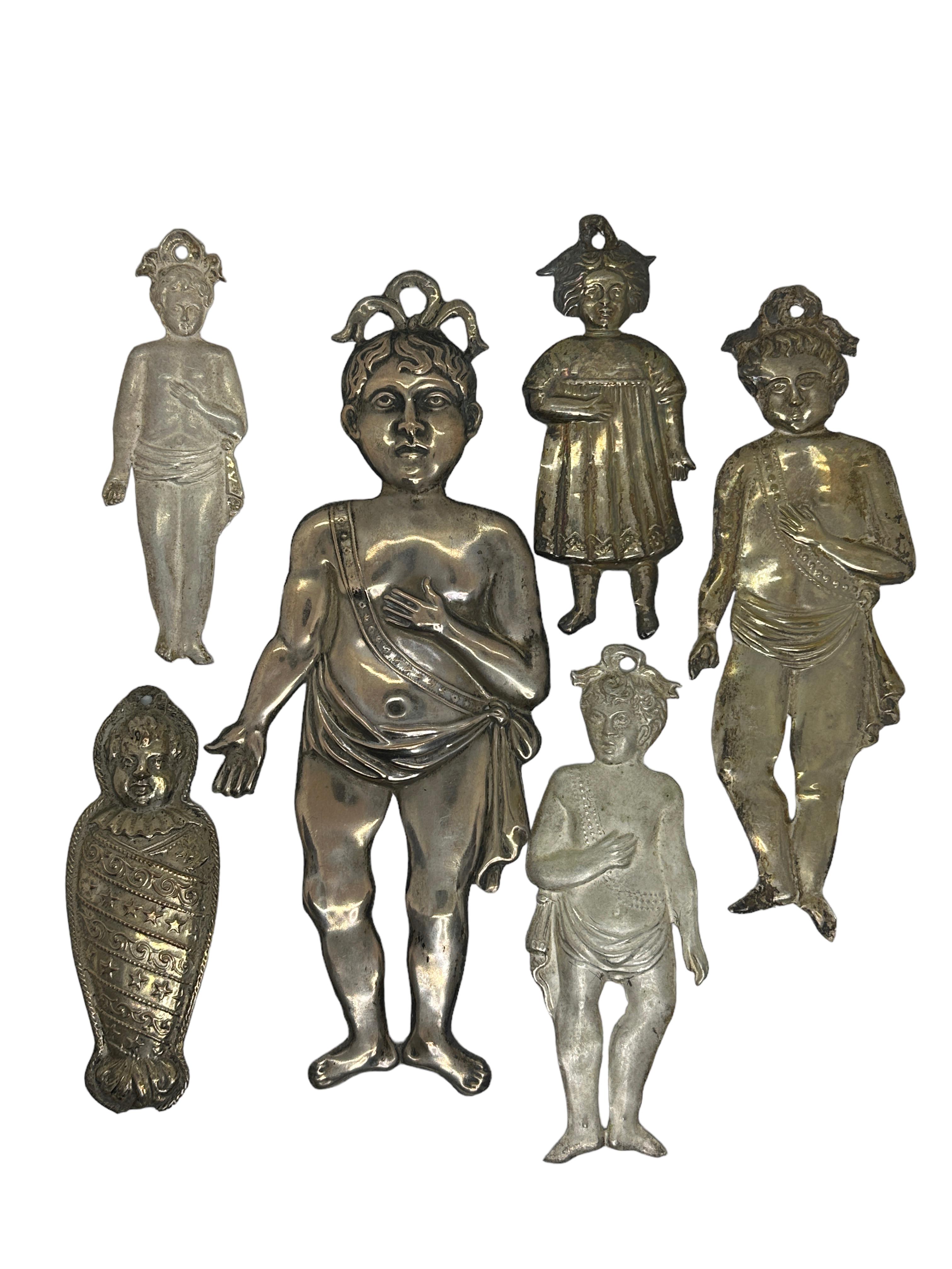 Kollektion von sechs silbernen figurativen Ex Voto-Kinderfiguren, antik, Italien, 1900er Jahre
