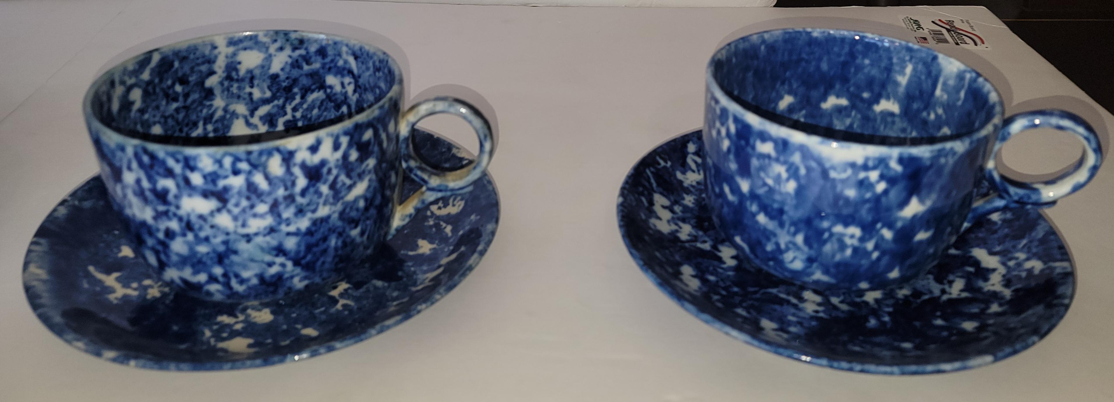 American Collection of  Six Sponge Ware Mush Cups and Saucers For Sale