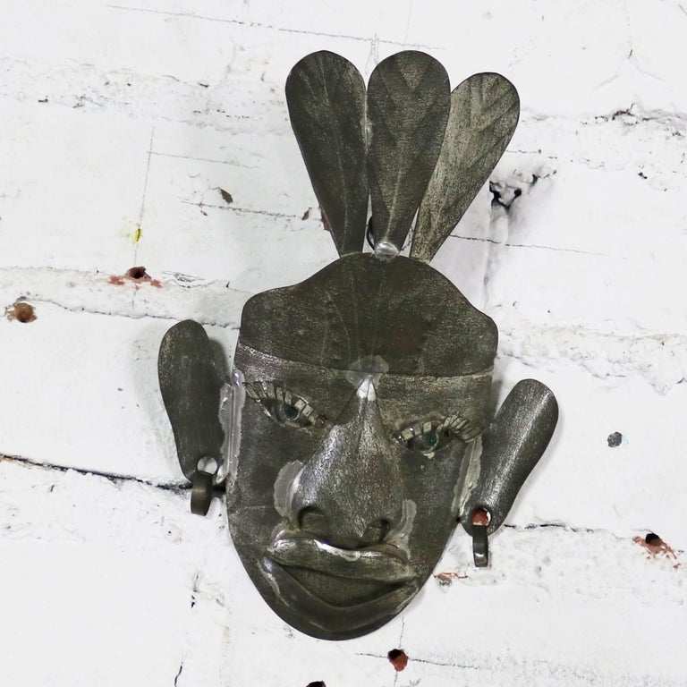 Collection of Six Tin Mexican Folk Art Masks of Varying Size Vintage