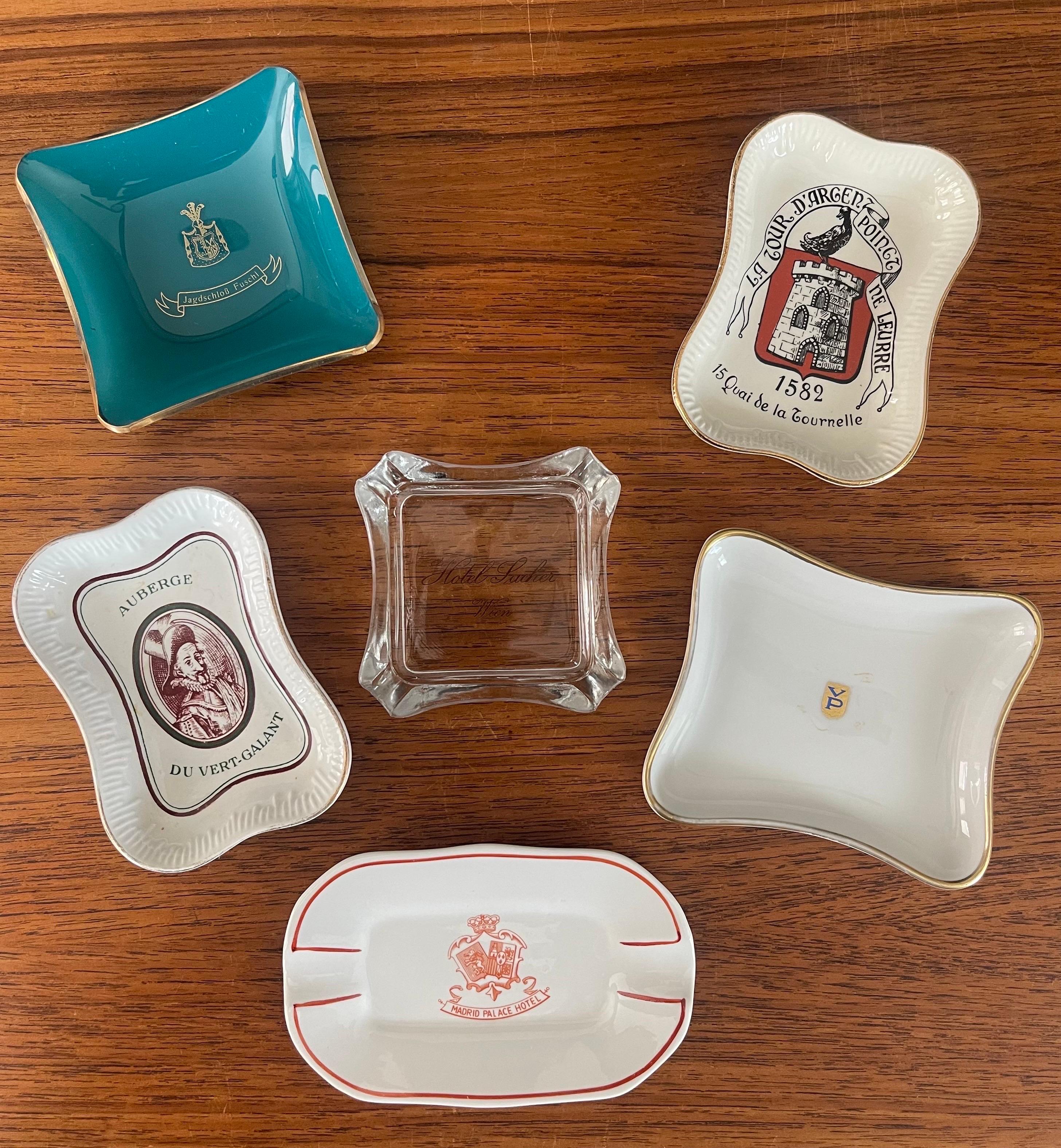 Collection of Six Vintage European Hotel Ashtrays 11