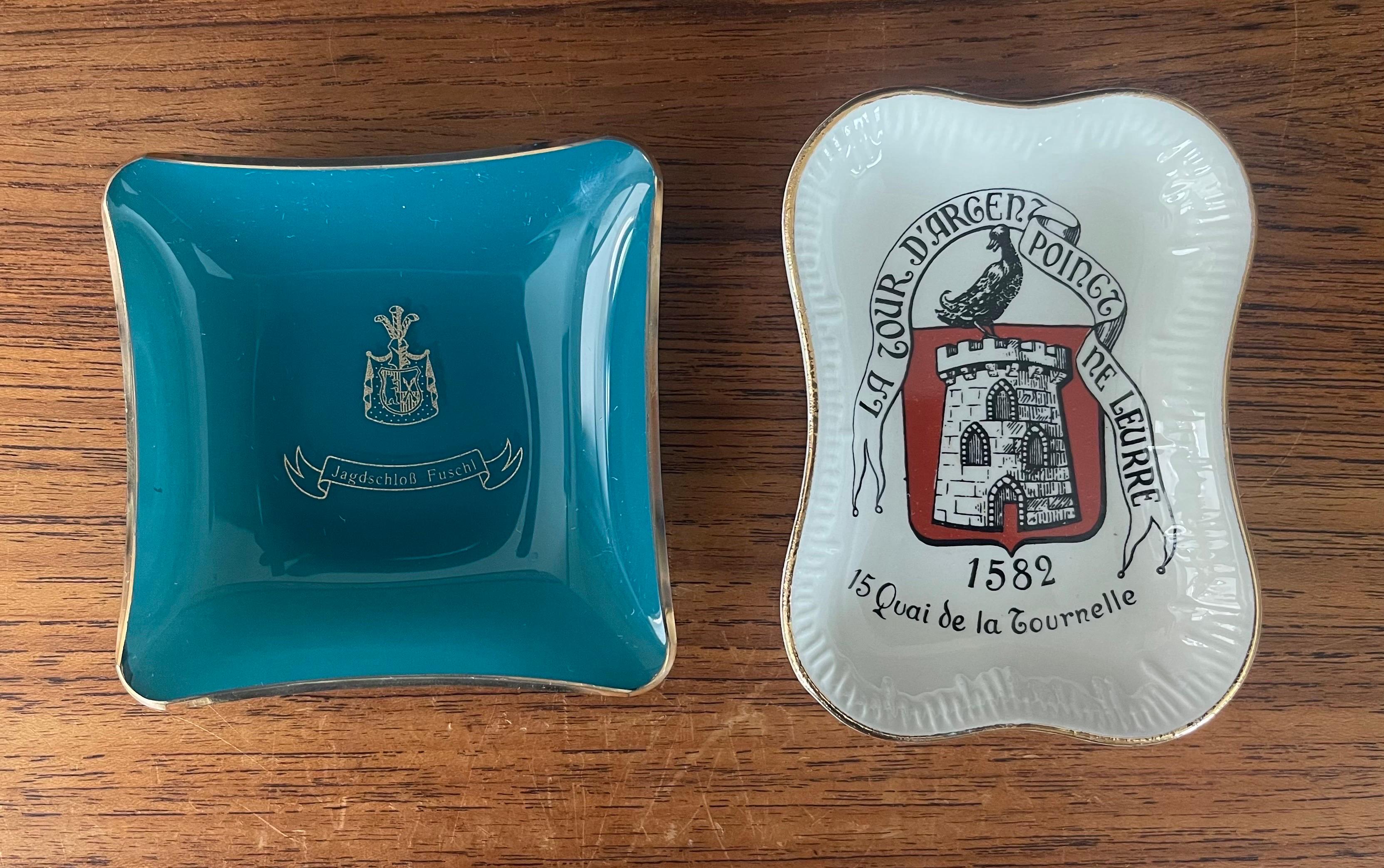 French Collection of Six Vintage European Hotel Ashtrays