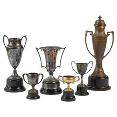 Collection de six trophées sportifs vintage en métal plaqué 