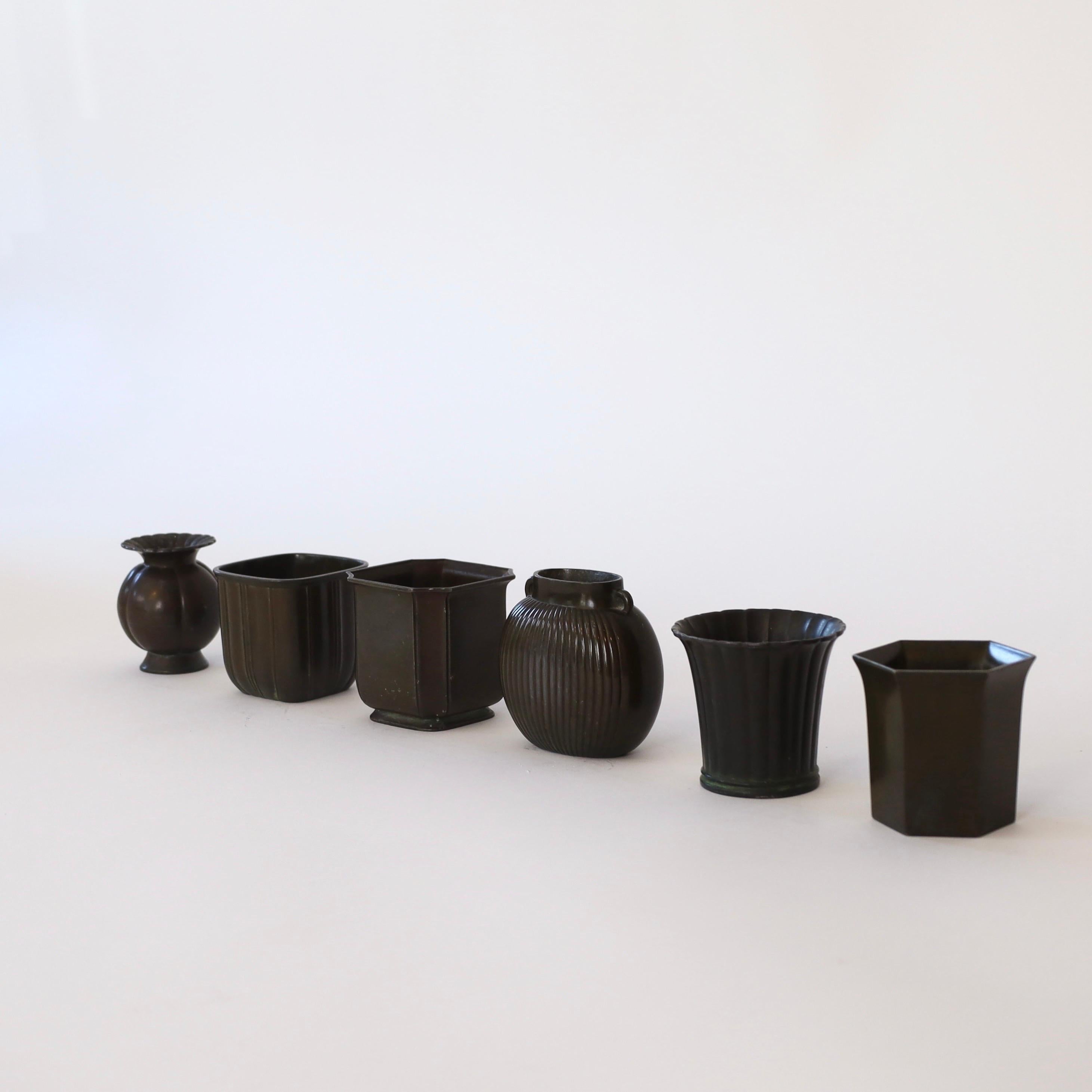 Metal Collection of small art deco vases by Just Andersen, 1930s, Denmark For Sale