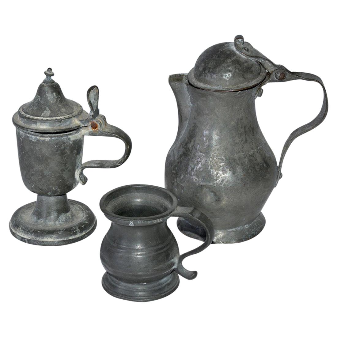 Collection of Small Early Pewter Cups and Jugs