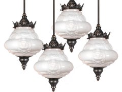 Collection of Small Ornate Milk Glass Pendents