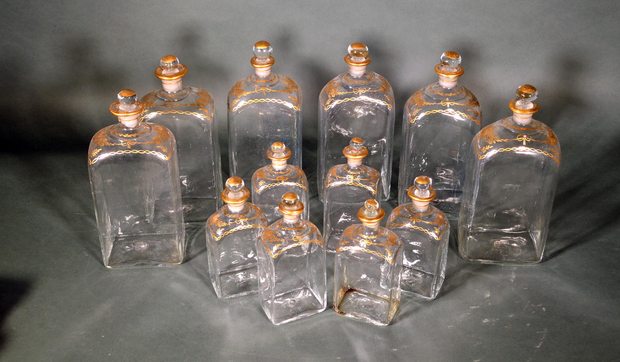 18th Century Collection of Spanish Glass Bottles & Glasses in Carrying Case, Royal Factory