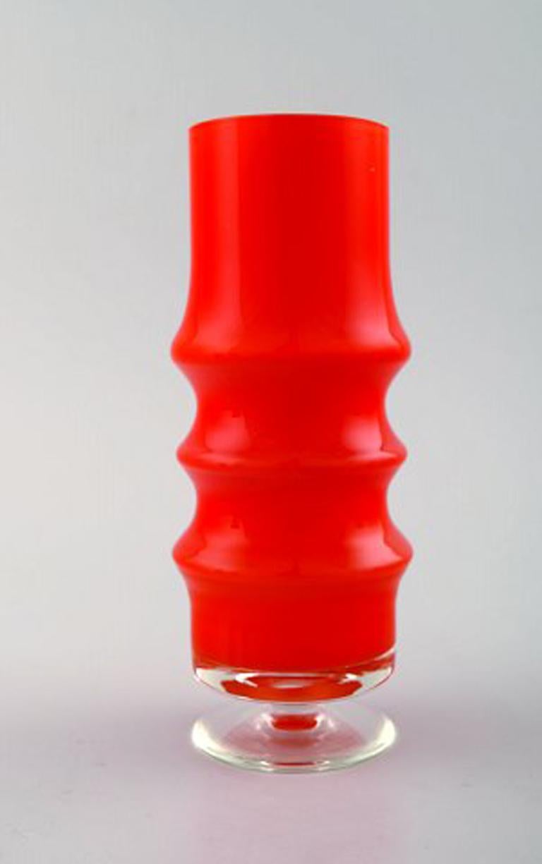 Collection of Swedish Art Glass, Five Orange Vases in Modern Design In Excellent Condition In Copenhagen, DK