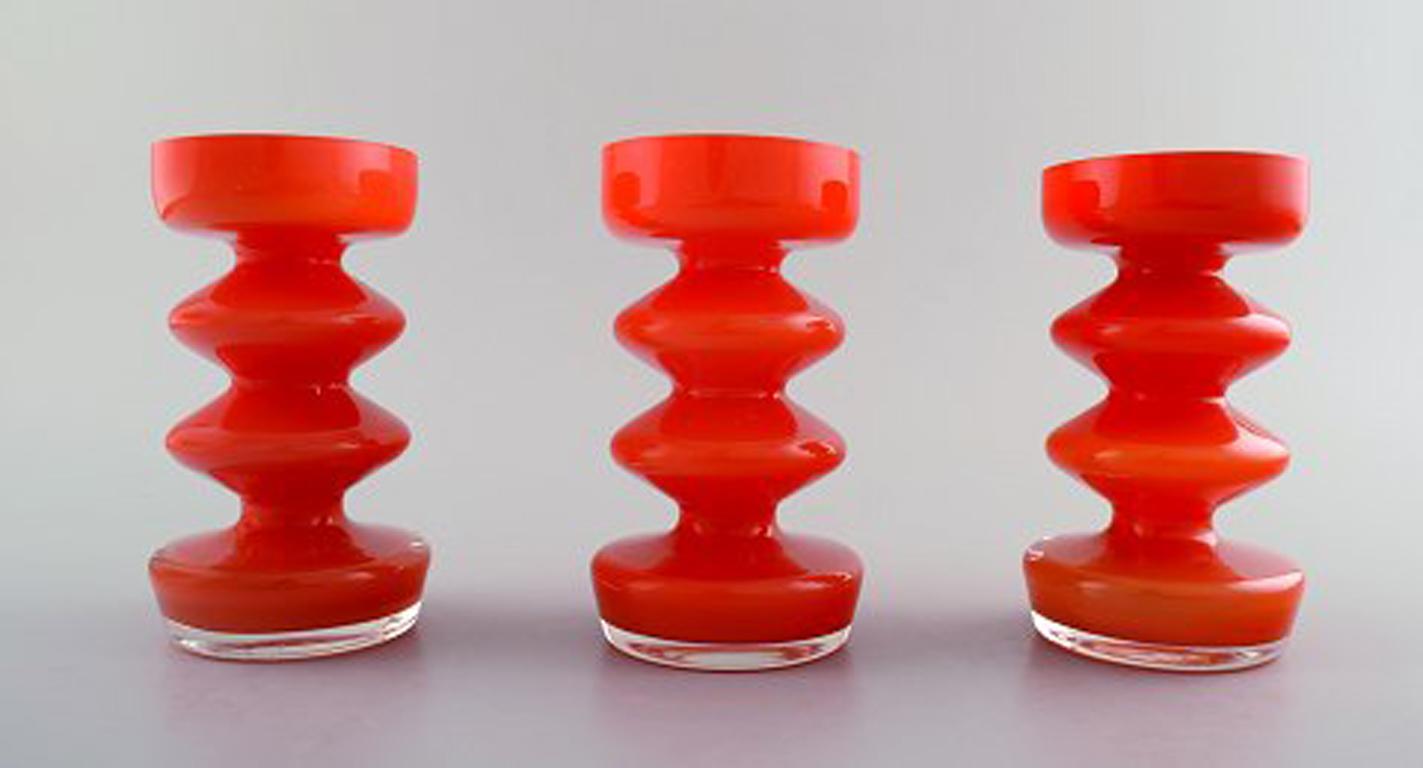 20th Century Collection of Swedish Art Glass, Five Orange Vases in Modern Design