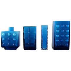 Collection of Swedish Art Glass, Four Turquoise Vases in Modern Design