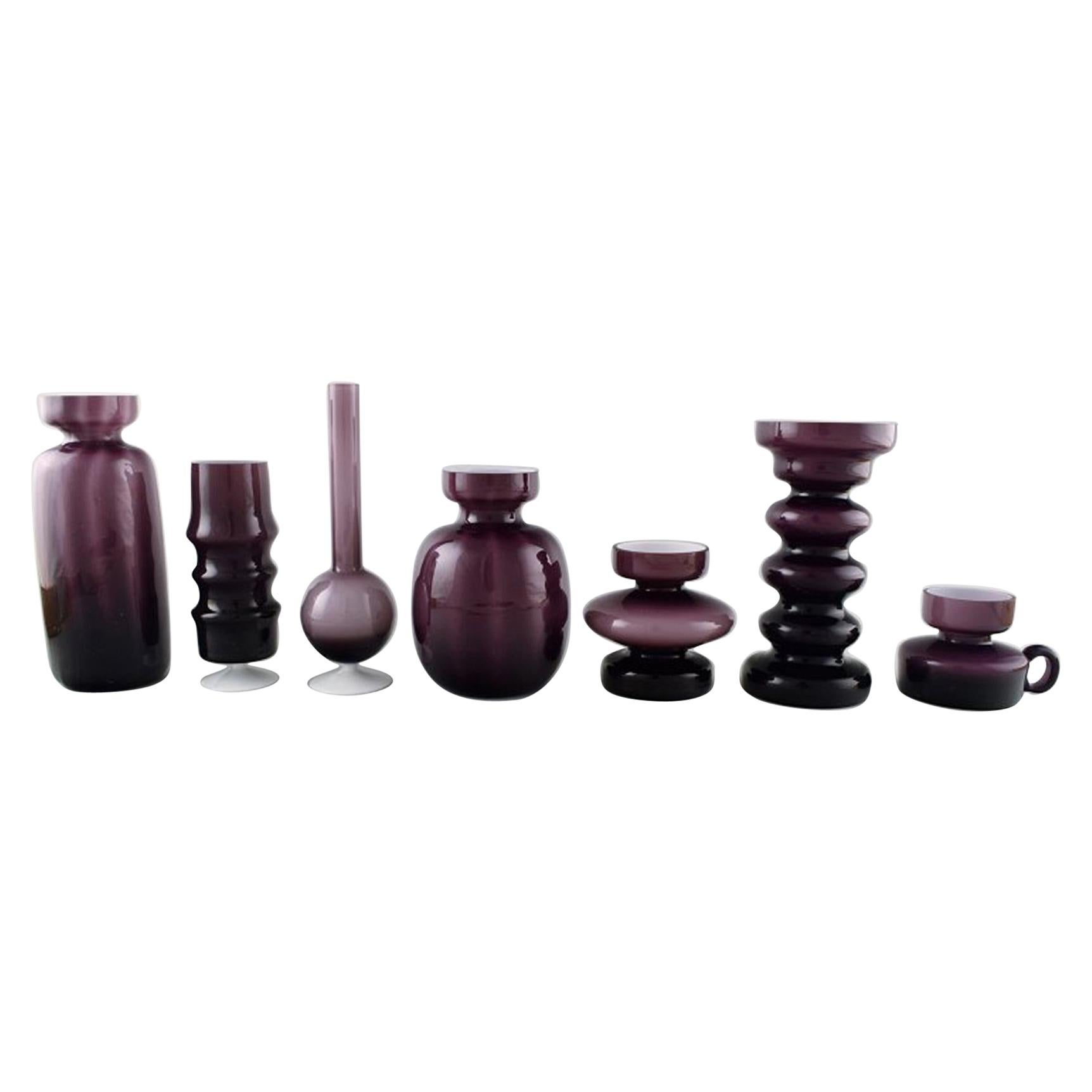 Collection of Swedish Art Glass, Seven Purple Vases in Modern Design