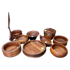 Collection of Teak bowls, Lidded Barrel and piece of sculpture