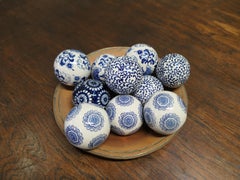 Collection of Ten Blue and White Decorative Ceramic Balls