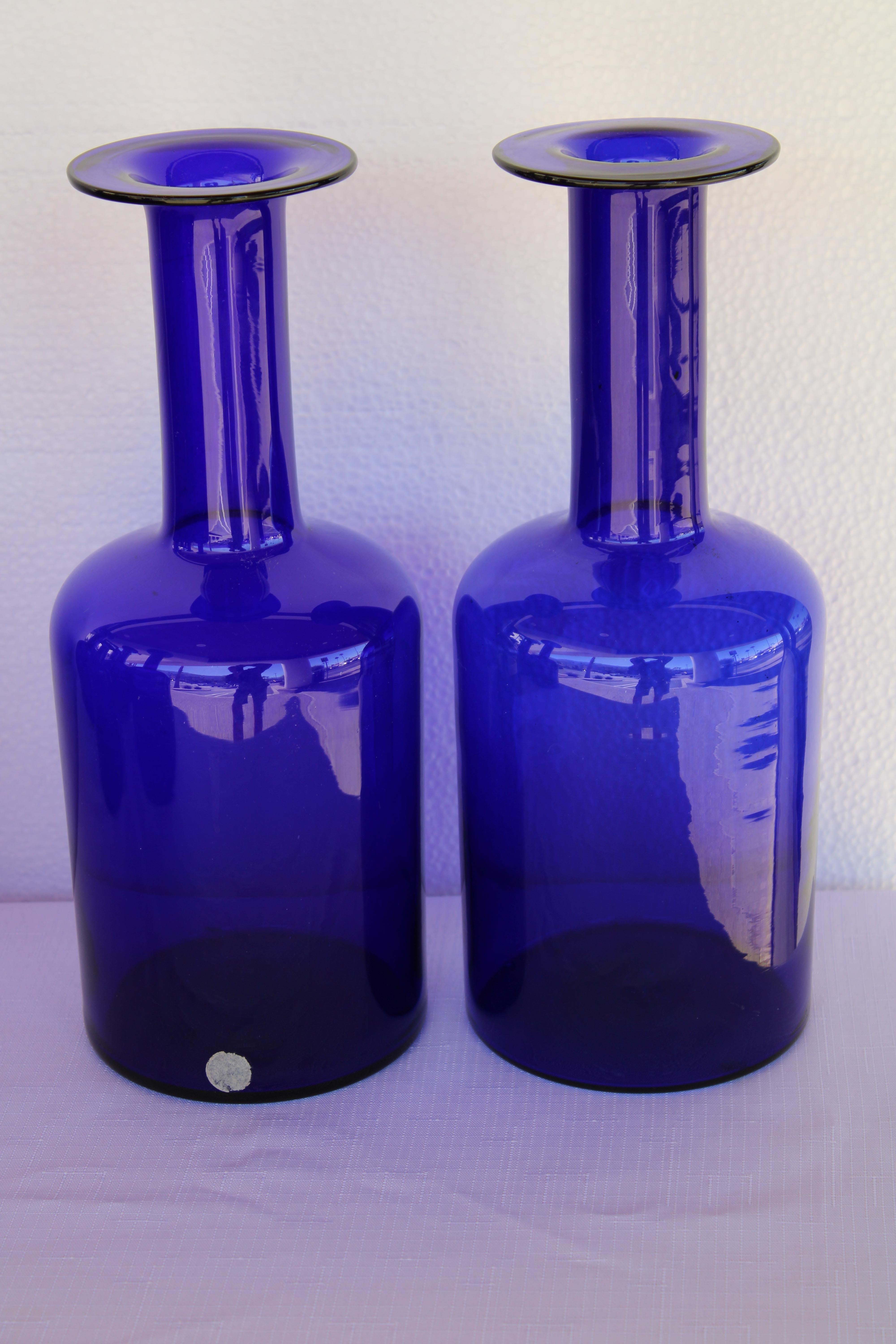 Mid-Century Modern Collection of Ten Blue Bottles by Otto Bauer for Holmegaard, Denmark For Sale