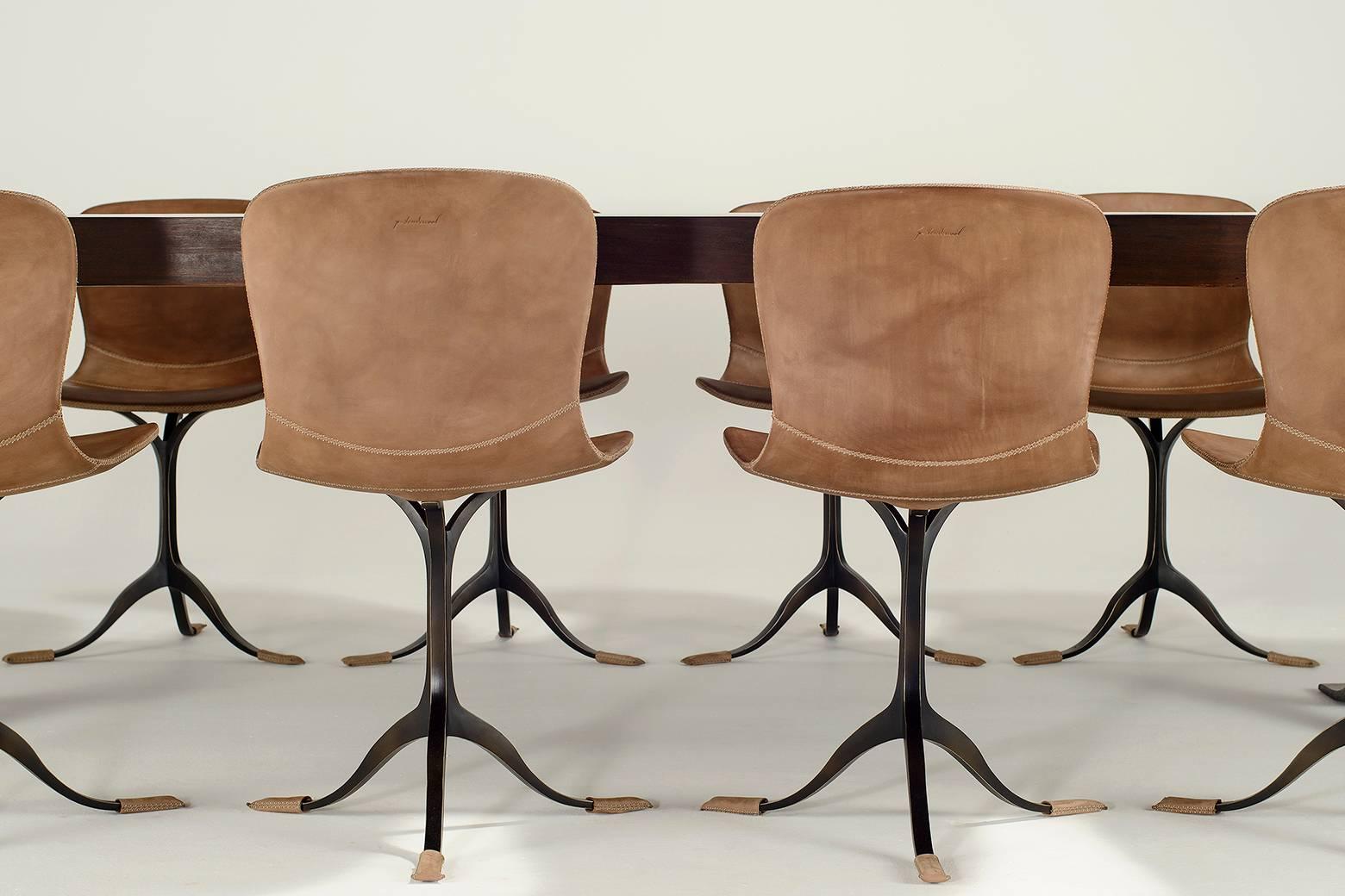 Mid-Century Modern Collection of Ten Brass and Leather Chairs, Made to Order by P.Tendercool For Sale