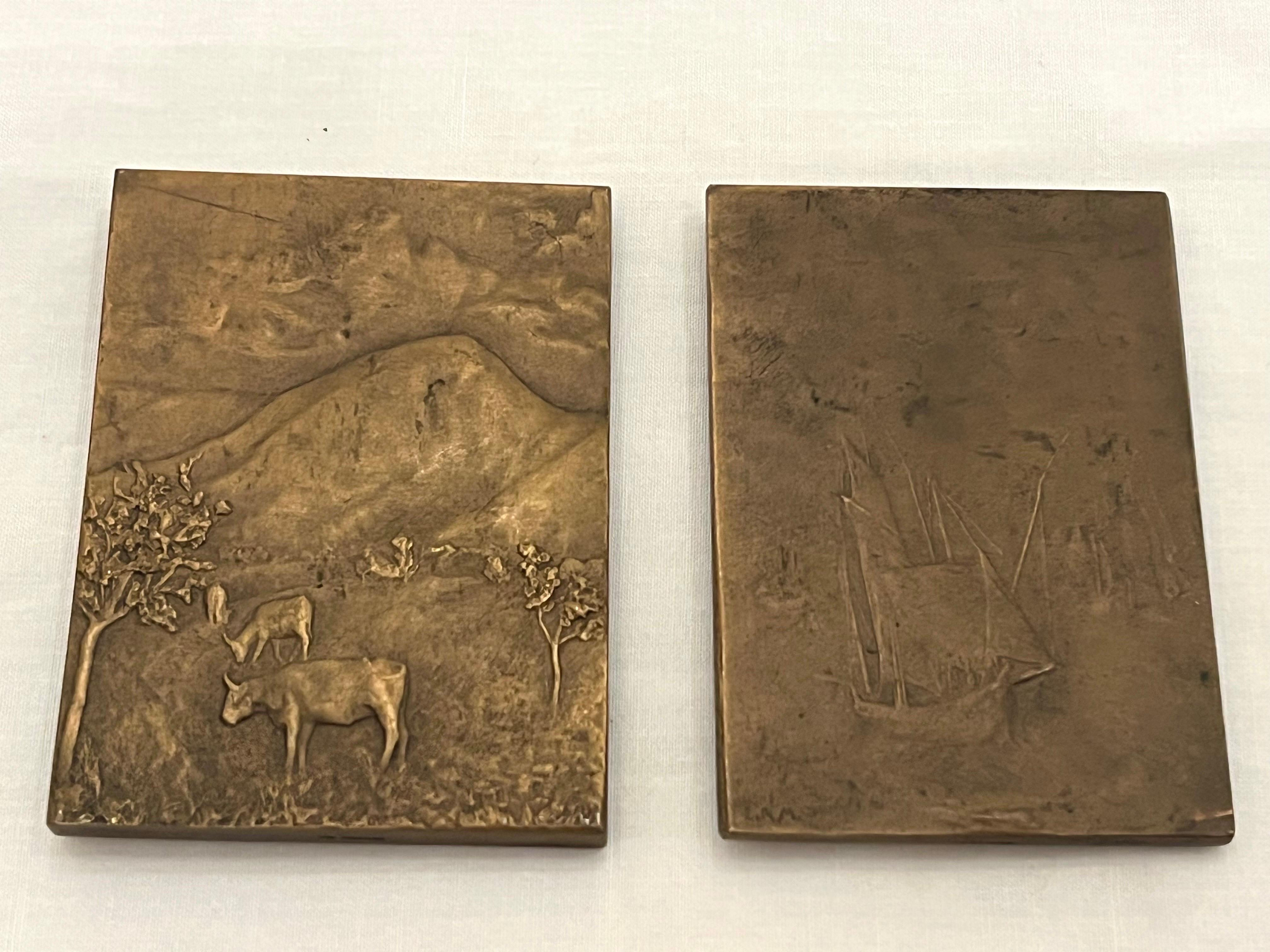 French Provincial Collection of Ten French Bronze Bas Relief Portrait Landscape Sculpture Plaques