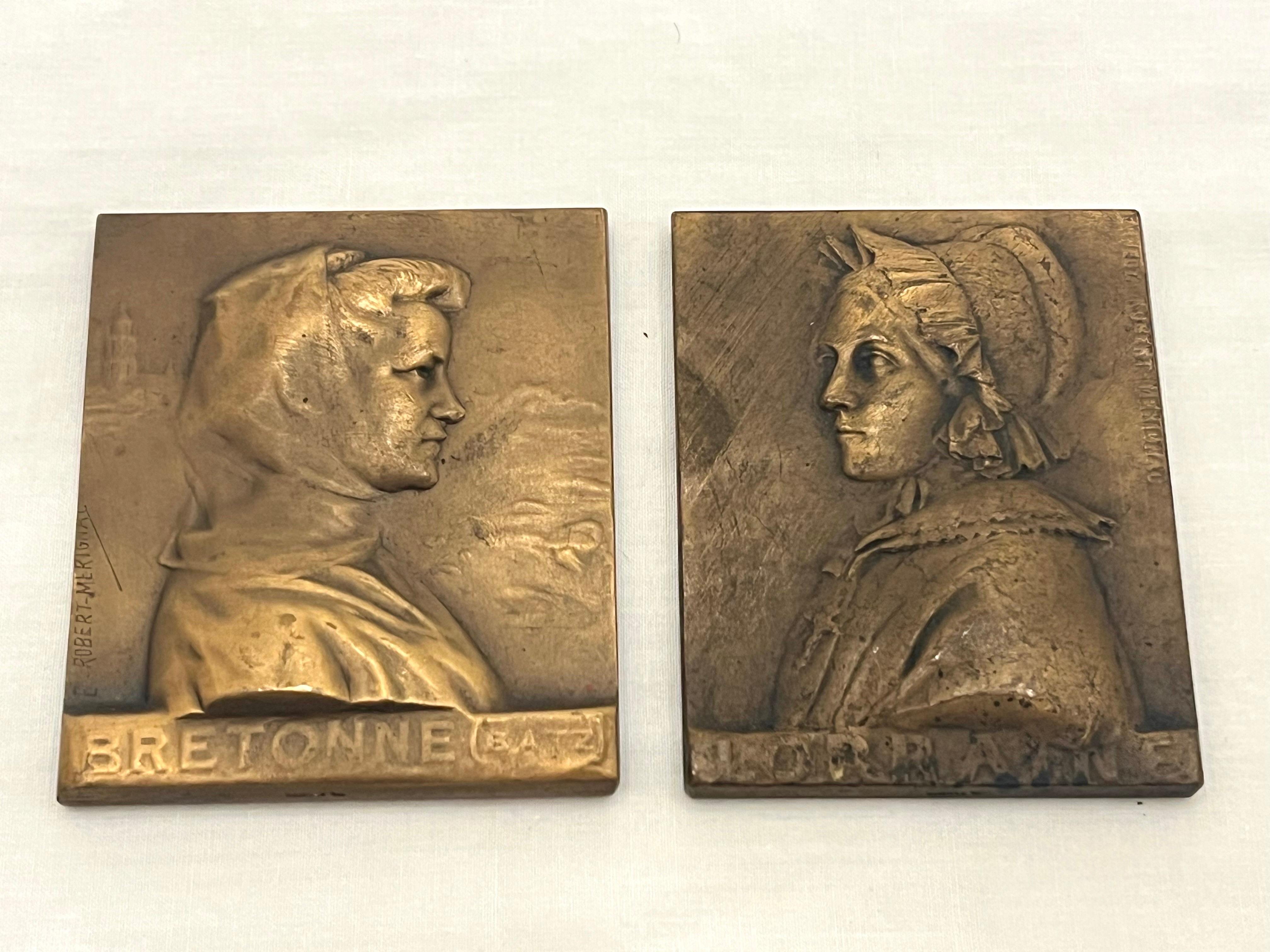 Cast Collection of Ten French Bronze Bas Relief Portrait Landscape Sculpture Plaques