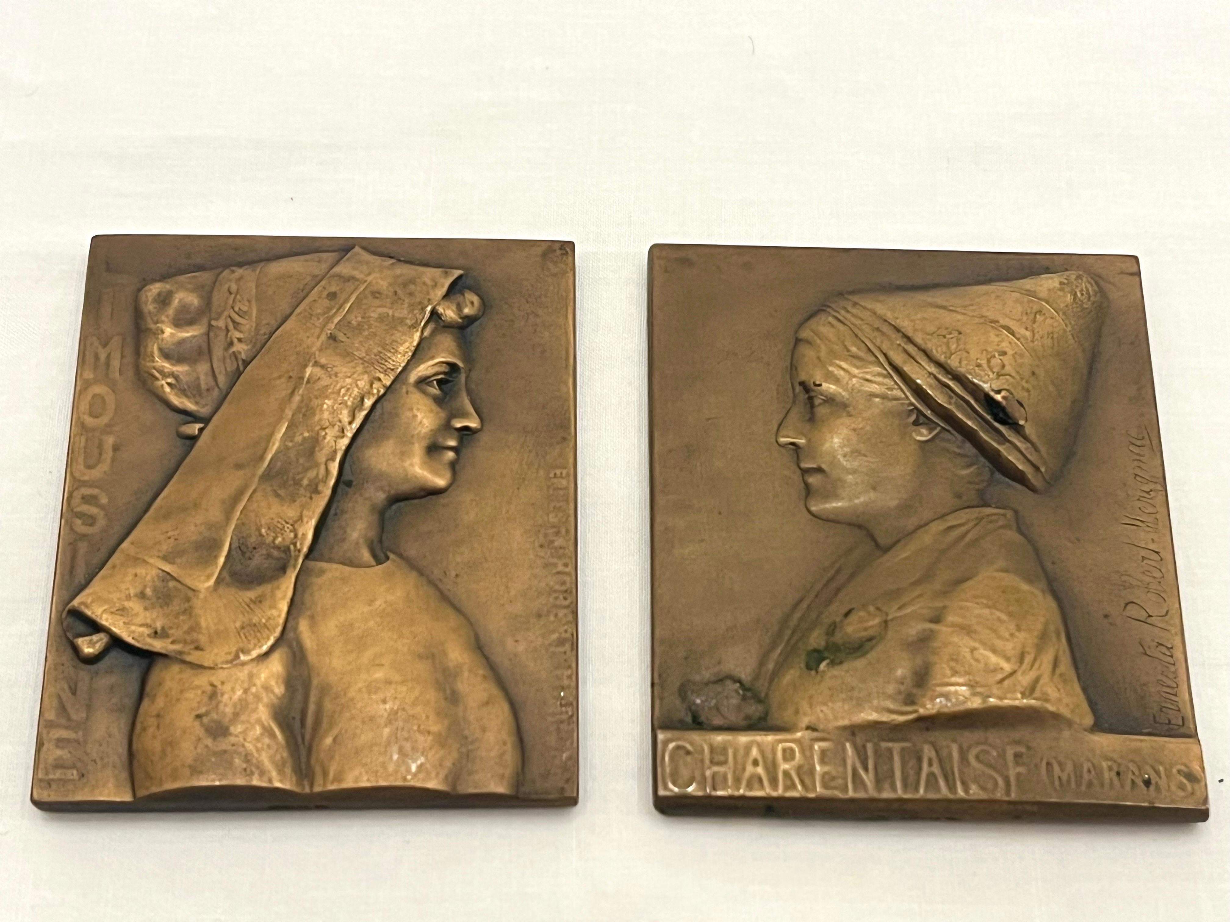 Français The Collective French Collection of Ten Bronze Bas Relief Portrait Landscape Sculpture Plaques