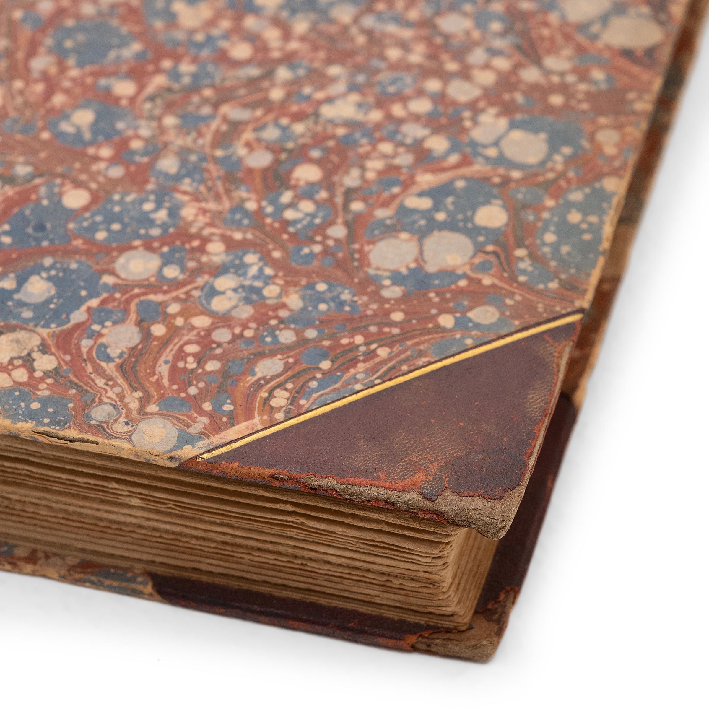 19th Century Collection of Ten Marbled Hardbound Books For Sale