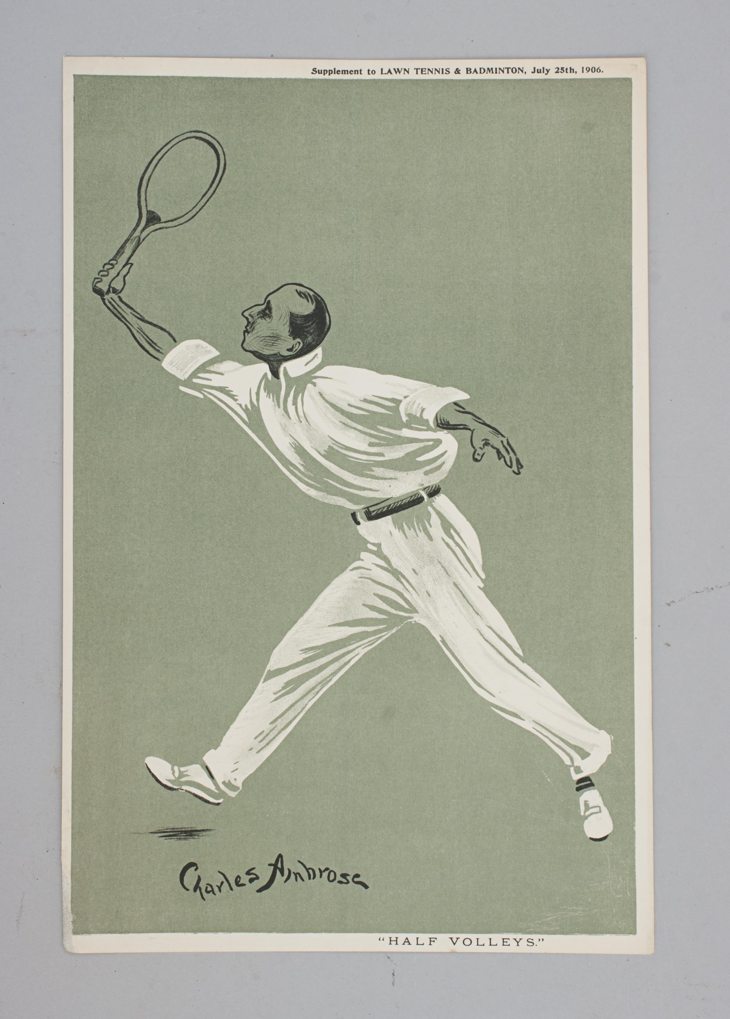 Ten Tennis Caricatures By Charles Ambrose From Supplement To Lawn Tennis & Badminton.
Vintage Lawn Tennis caricature prints by Charles Ambrose. The prints were all 'Supplement to Lawn Tennis & Badminton' magazine. The ten prints are in good