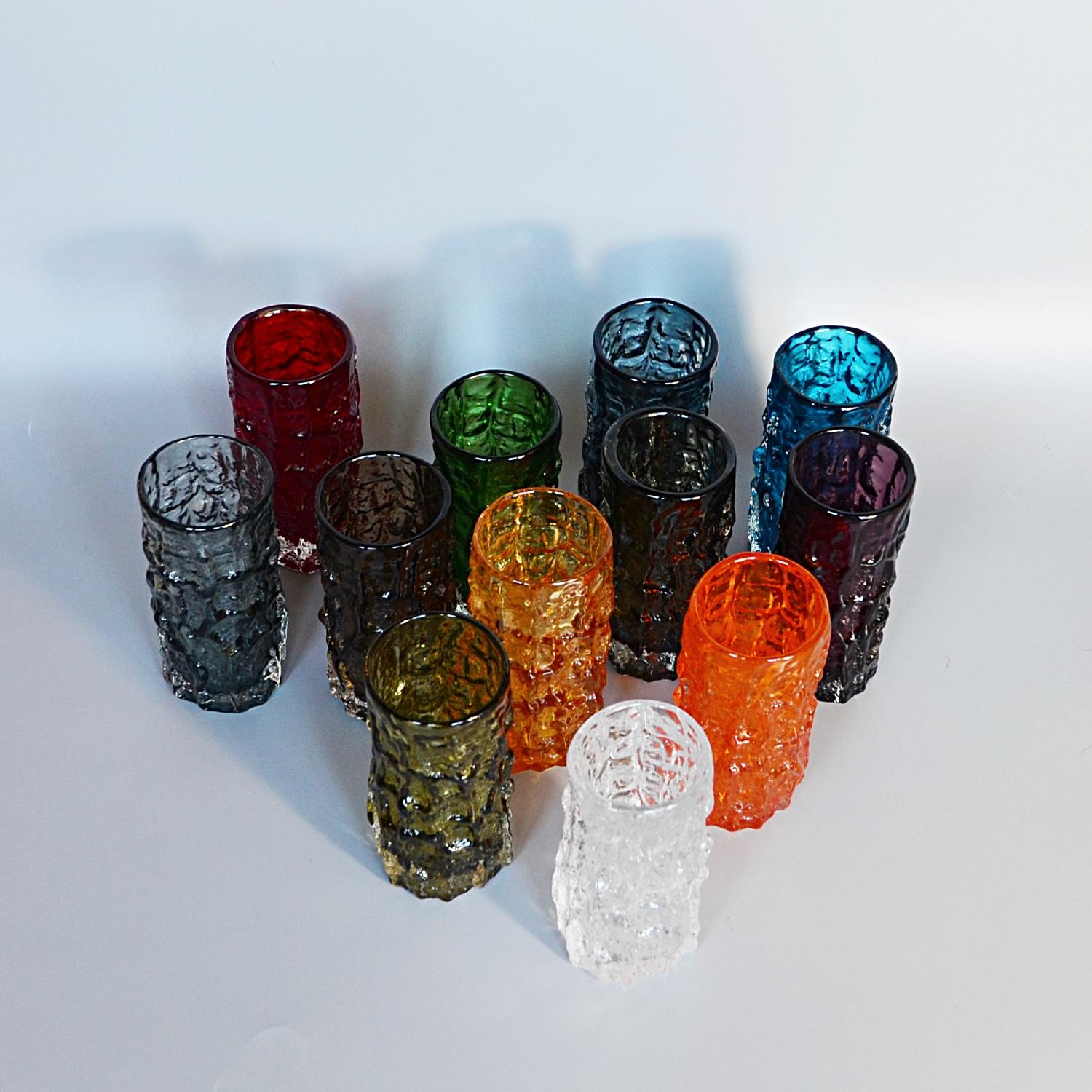 20th Century Twelve Textured Cylindrical Bark Vases by Geoffrey Baxter for Whitefriars