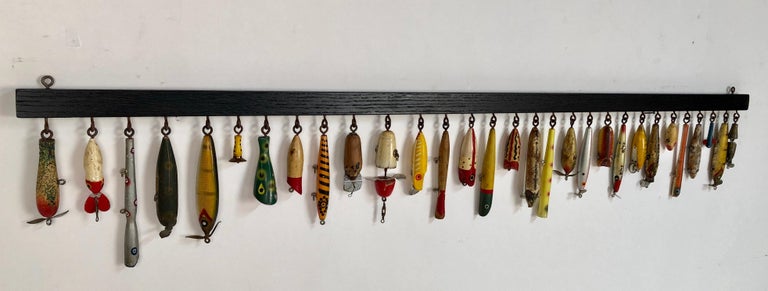 Collection of Thirty Antique Wooden Fishing Lures Custom Mounted at 1stDibs   fishing lure display ideas, antique fishing lure display, fishing display  ideas
