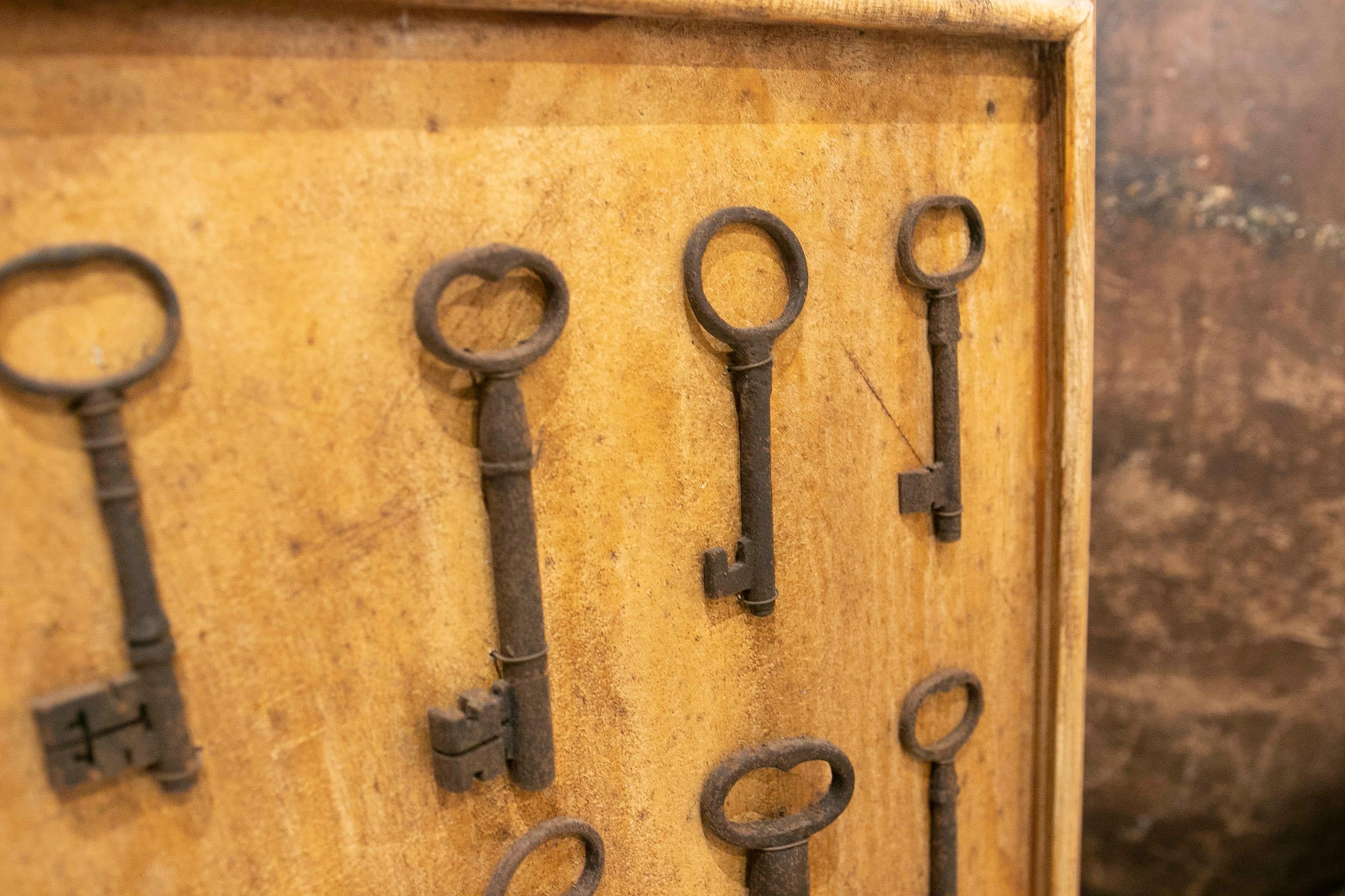 Collection of Thirty-Five Framed Antique Iron Keys  In Good Condition For Sale In Marbella, ES