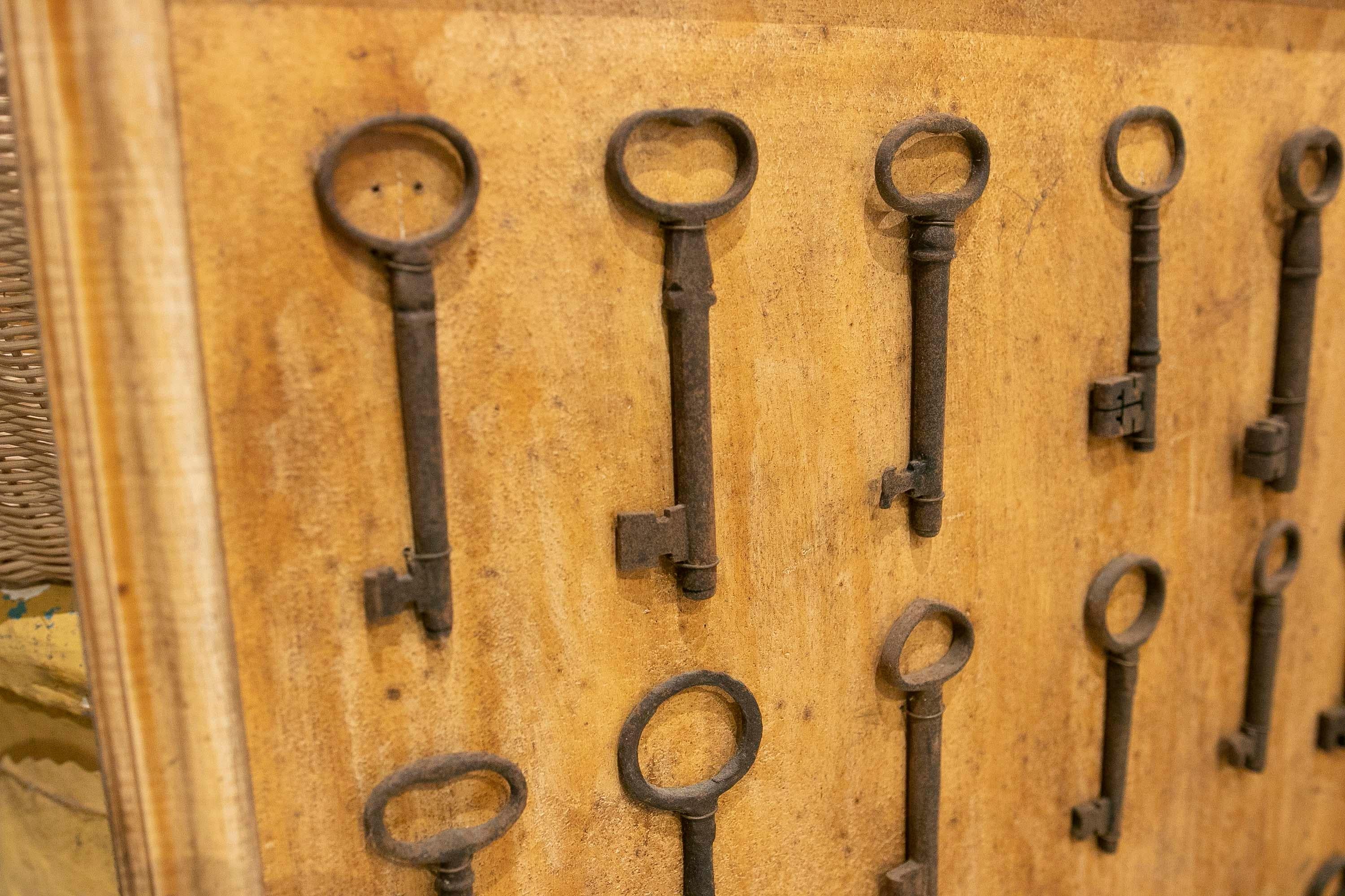 20th Century Collection of Thirty-Five Framed Antique Iron Keys  For Sale