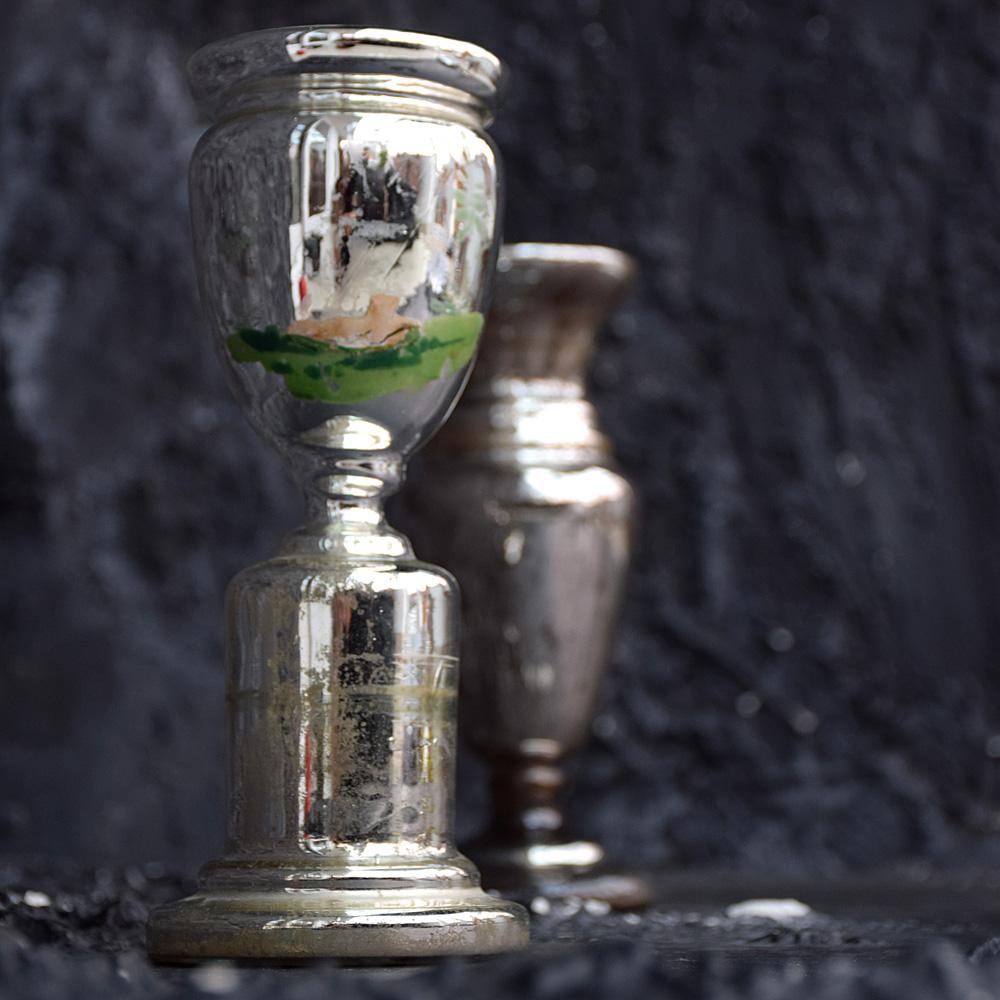 Late 19th Century Collection of Three 19th Century French Glass Mercury Goblets/Vases