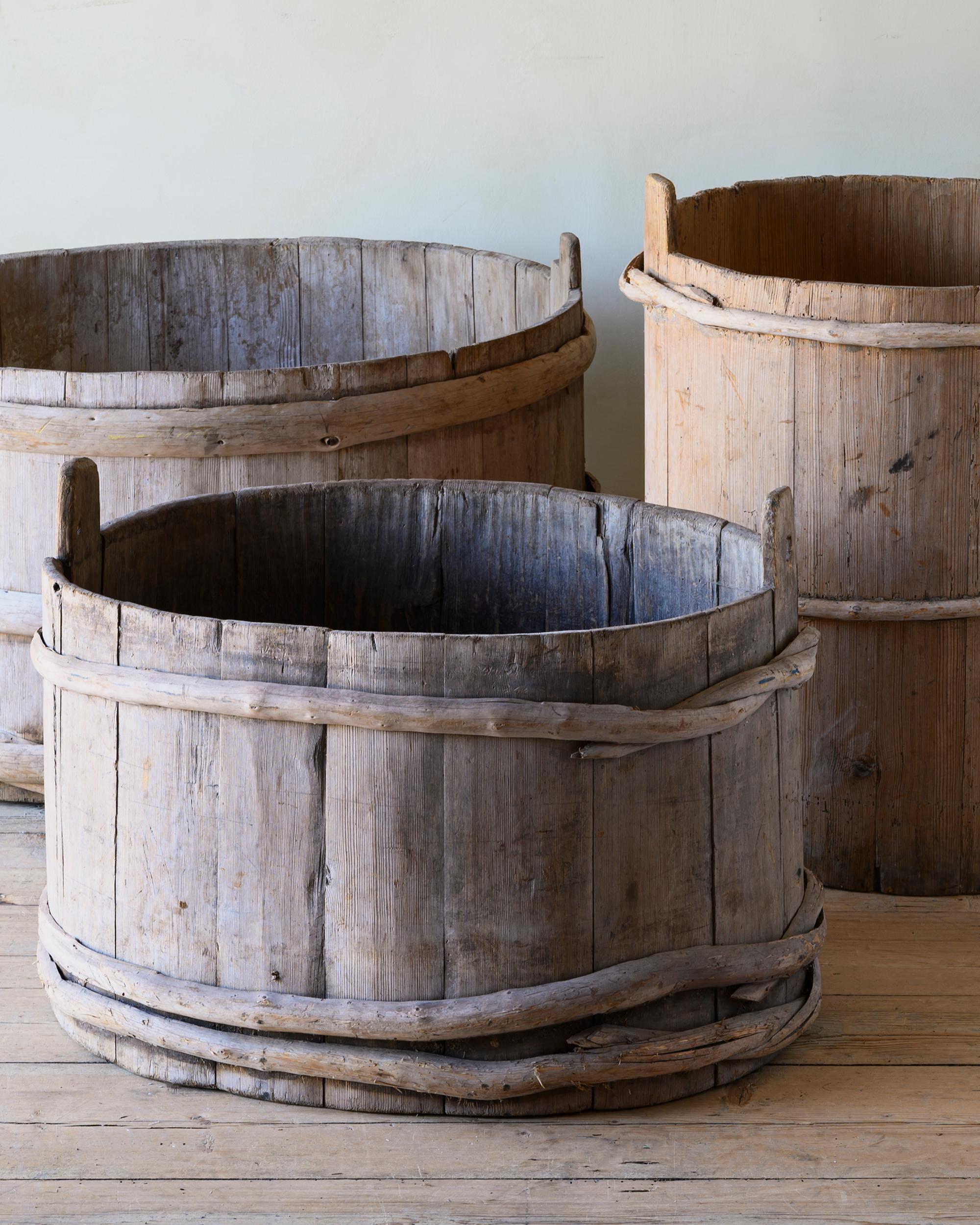 Collection of Three 19th Century Swedish Folk Art Wooden Barrels 1