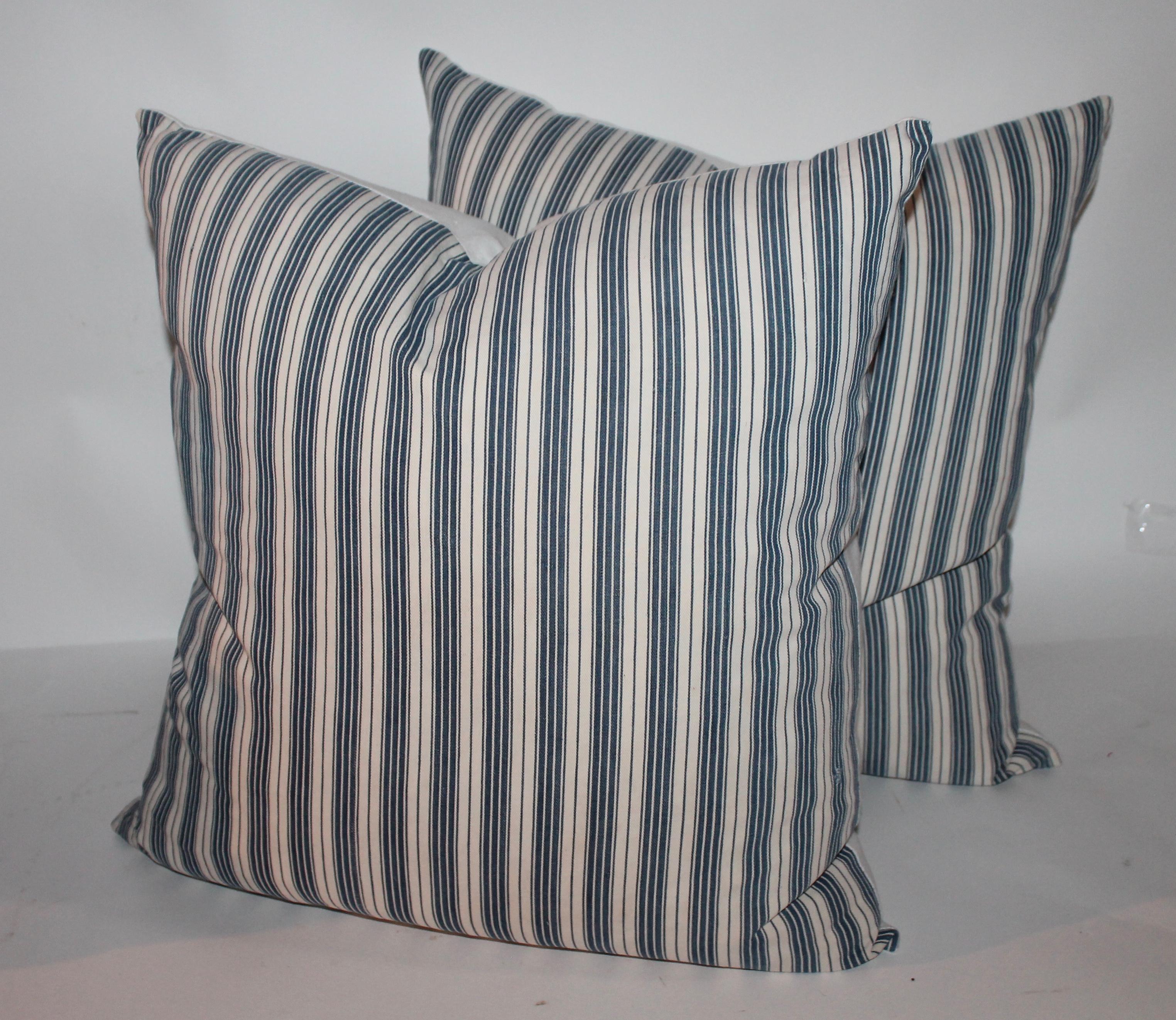 Country Collection of Three 19th Century B & W Ticking Pillows For Sale