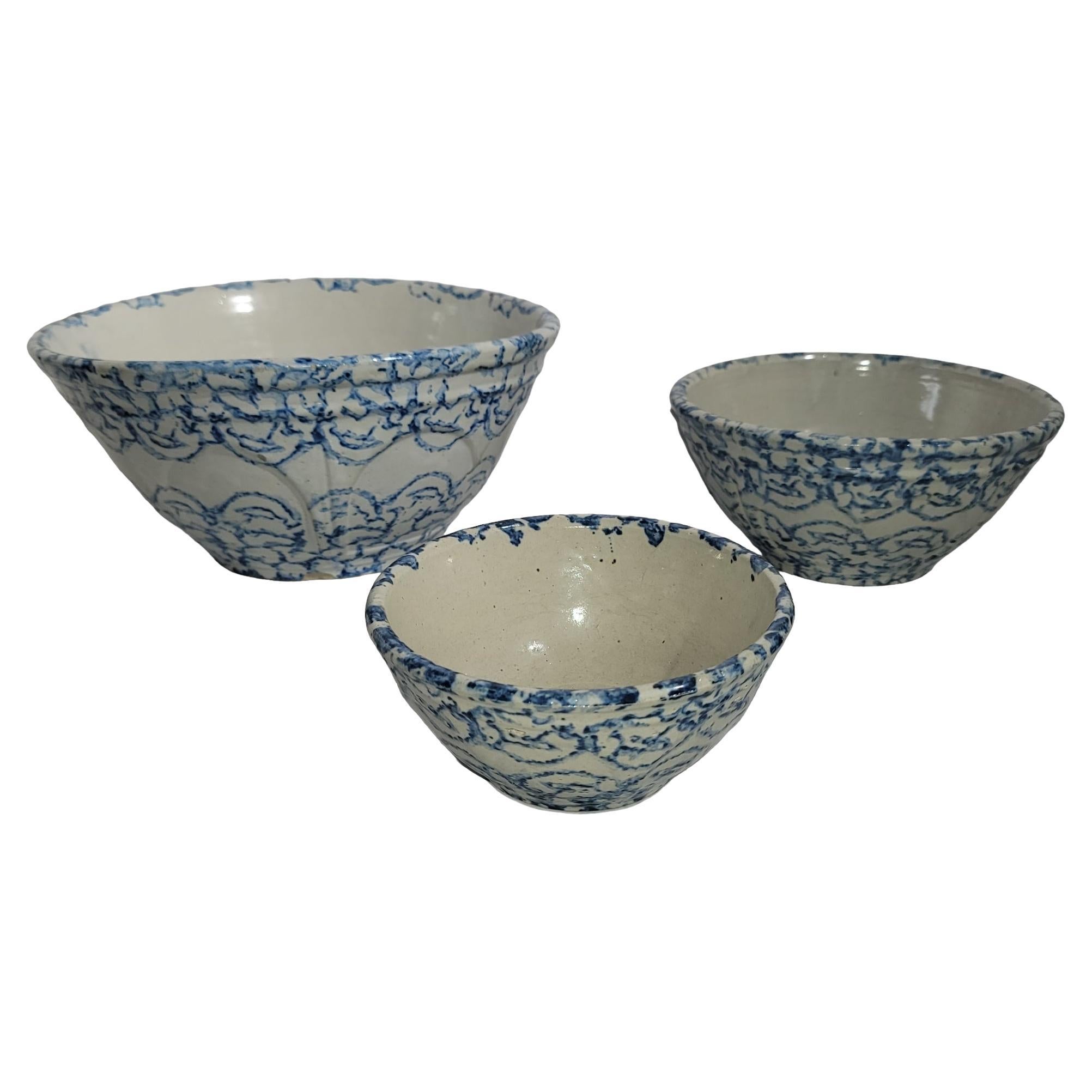 Collection of Three 19thc Sponge Ware Bowls, 3