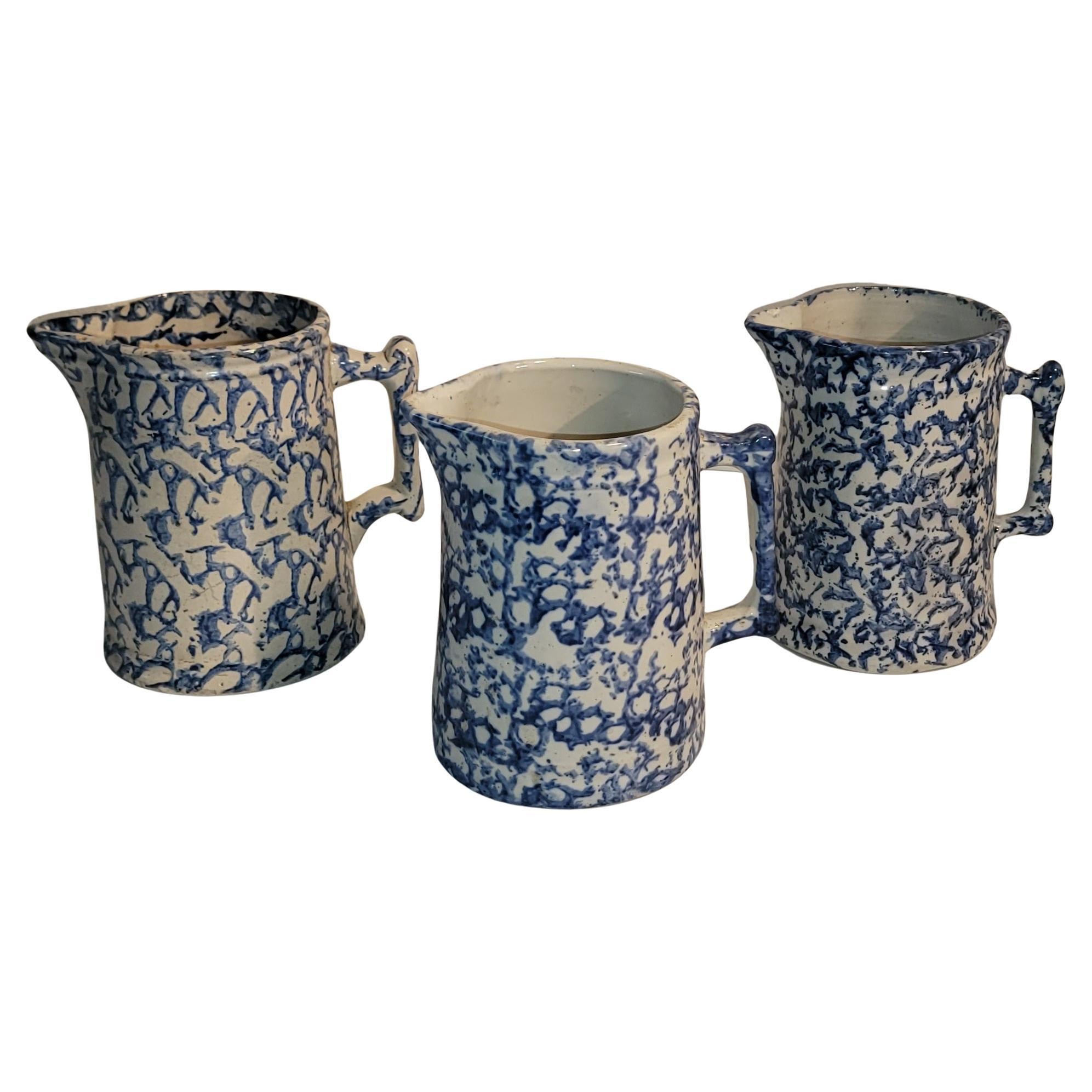 Collection of Three 19Thc Sponge Ware Pitchers