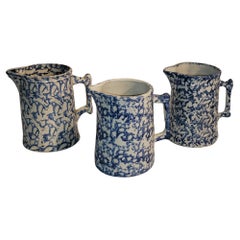 Collection of Three 19Thc Sponge Ware Pitchers