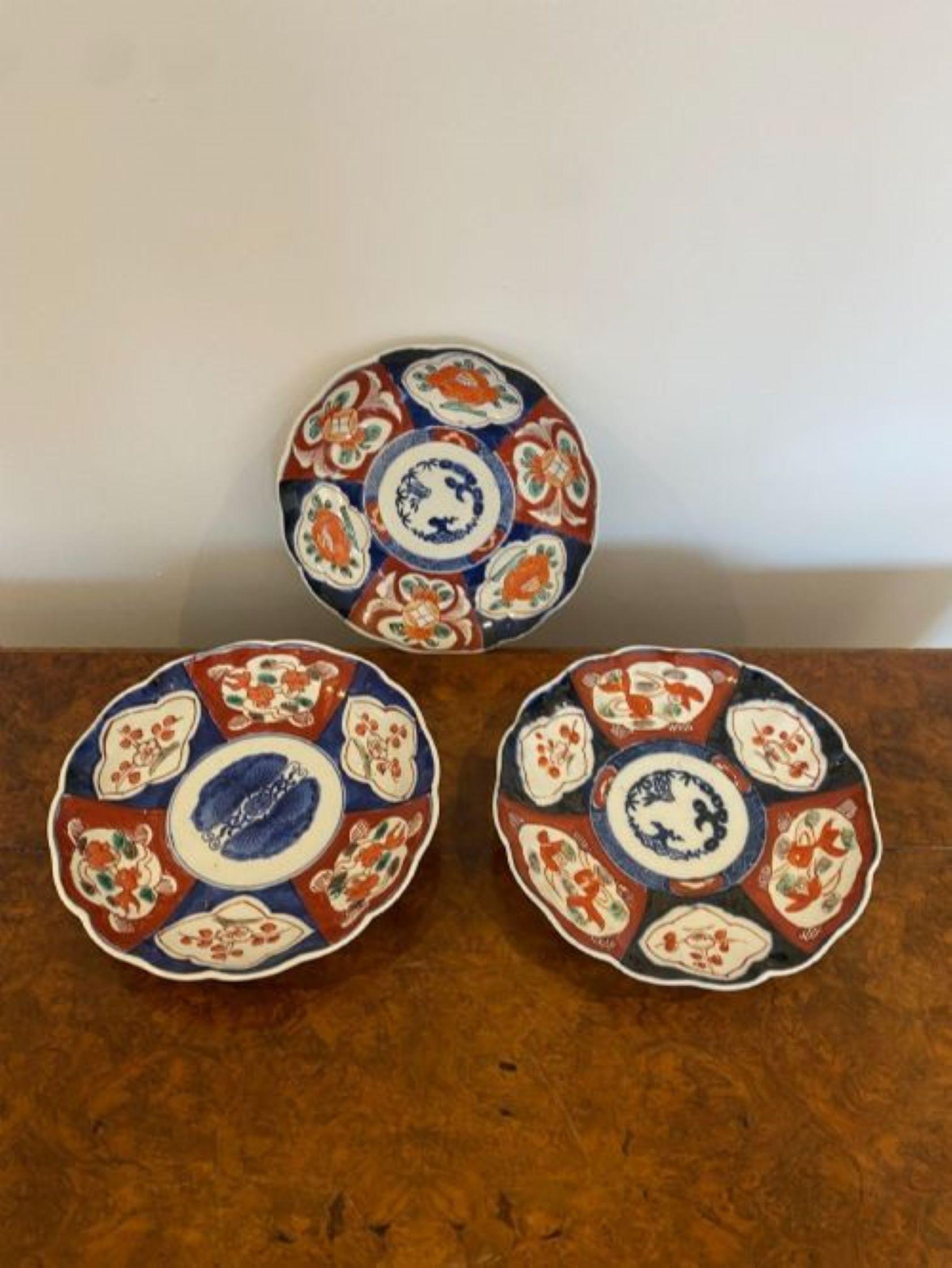 Ceramic Collection Of Three Antique Quality Imari Plates For Sale