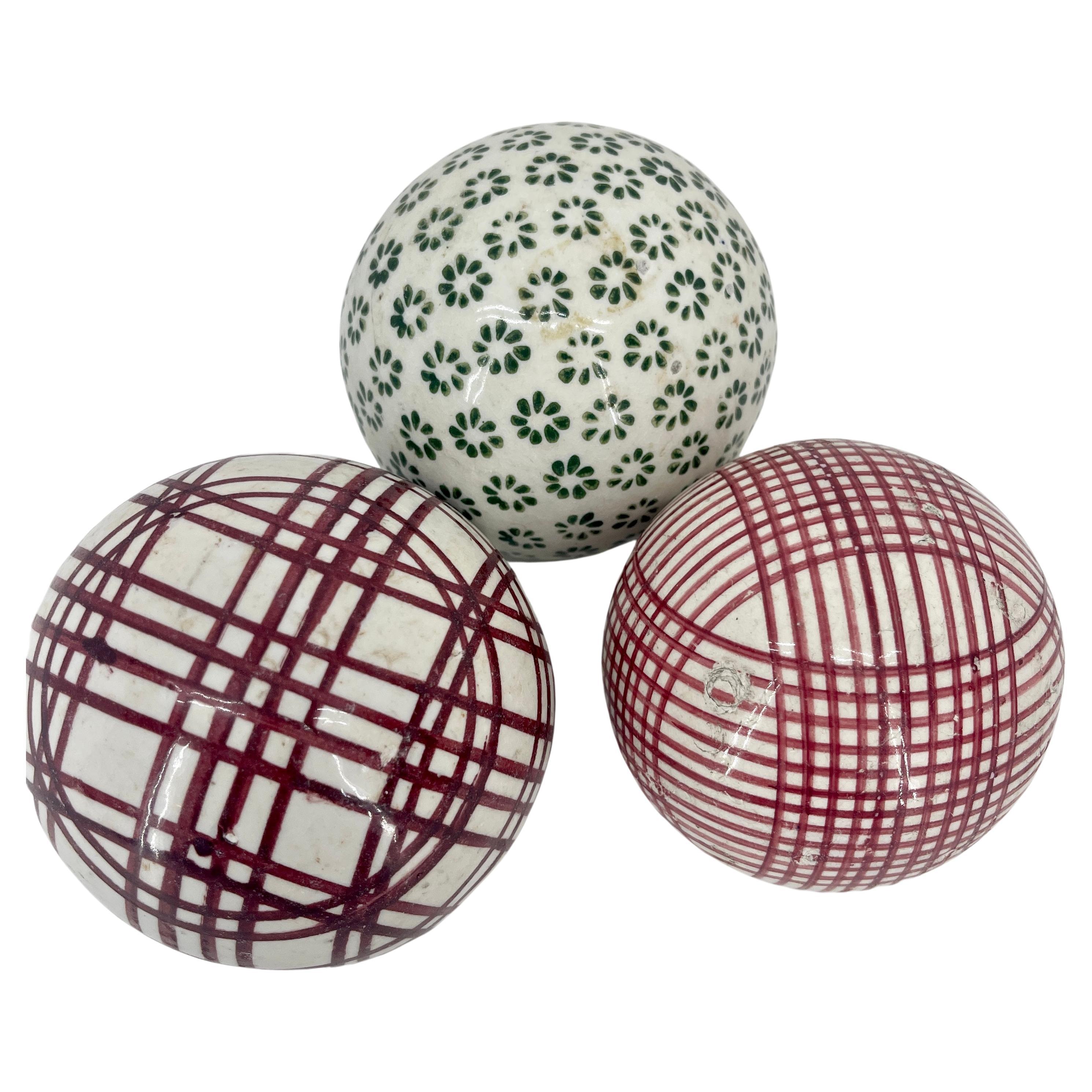 Collection of Three Antique Scottish Carpet Rug Balls, Late 19th Century