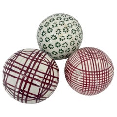 Collection of Three Vintage Scottish Carpet Rug Balls, Late 19th Century