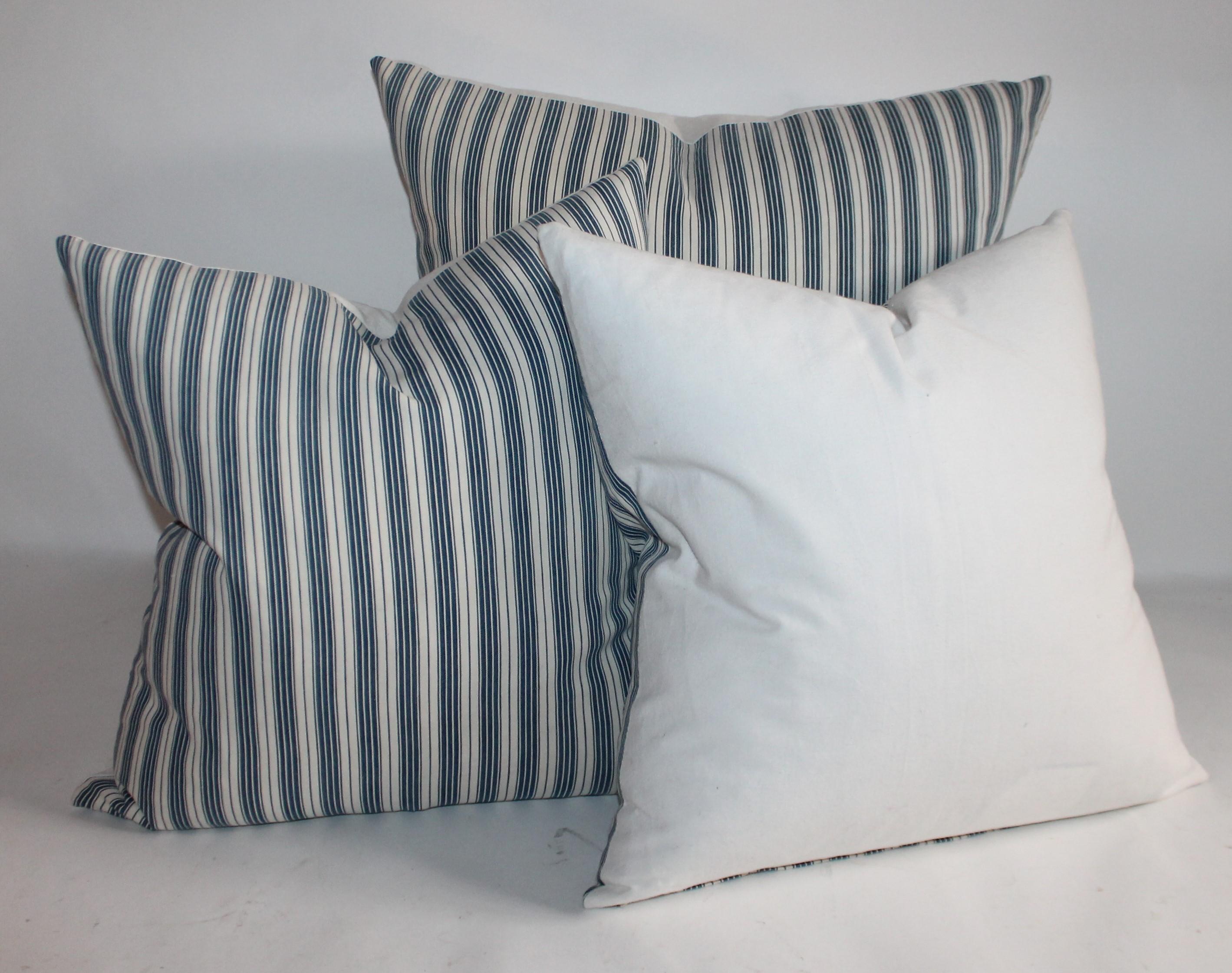 Collection of Three Antique Ticking Pillows, 3 In Good Condition For Sale In Los Angeles, CA