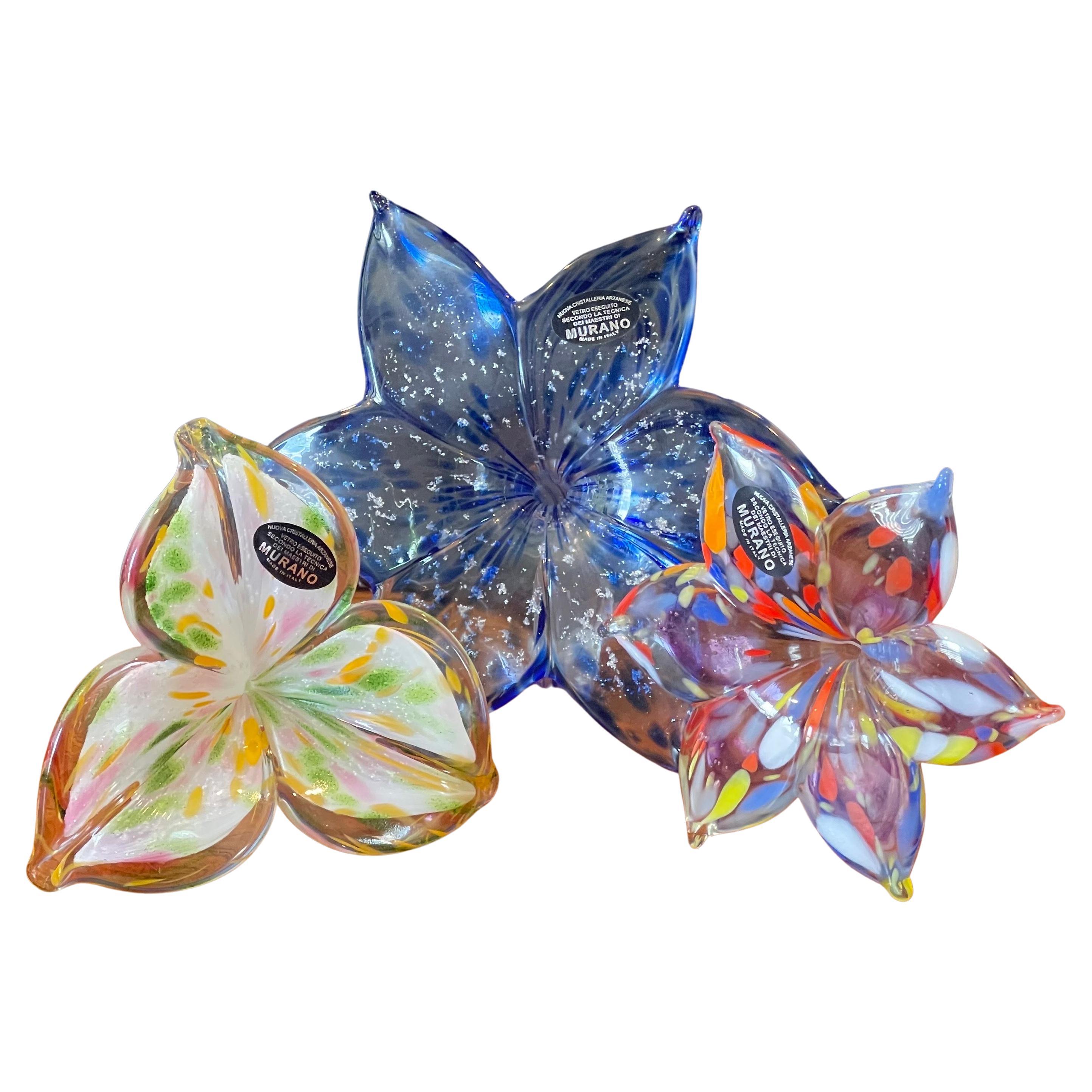 Collection of Three Art Glass Flower Sculptures by Murano Glass