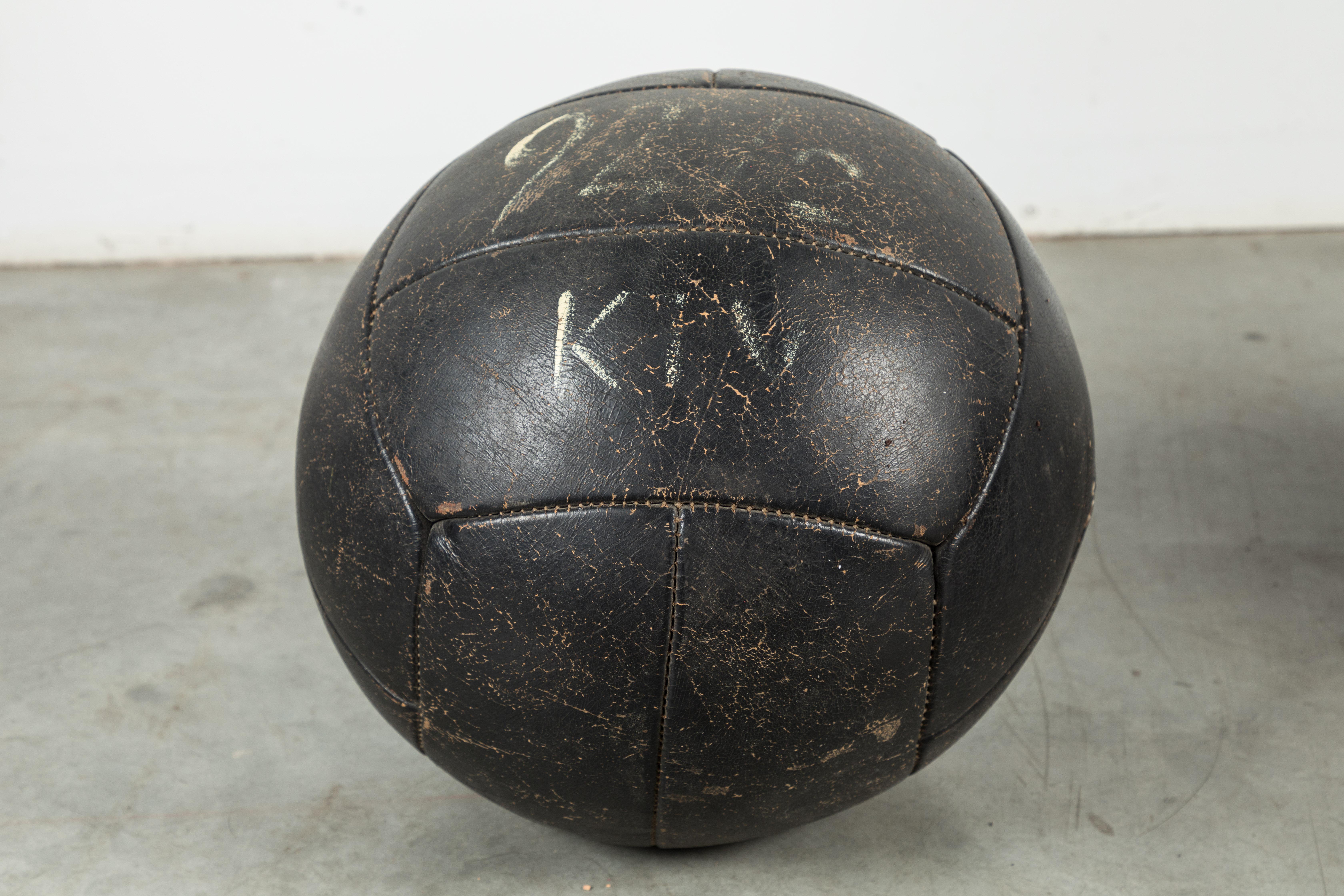 20th Century Collection of Three Black Vintage Leather Medicine Balls For Sale
