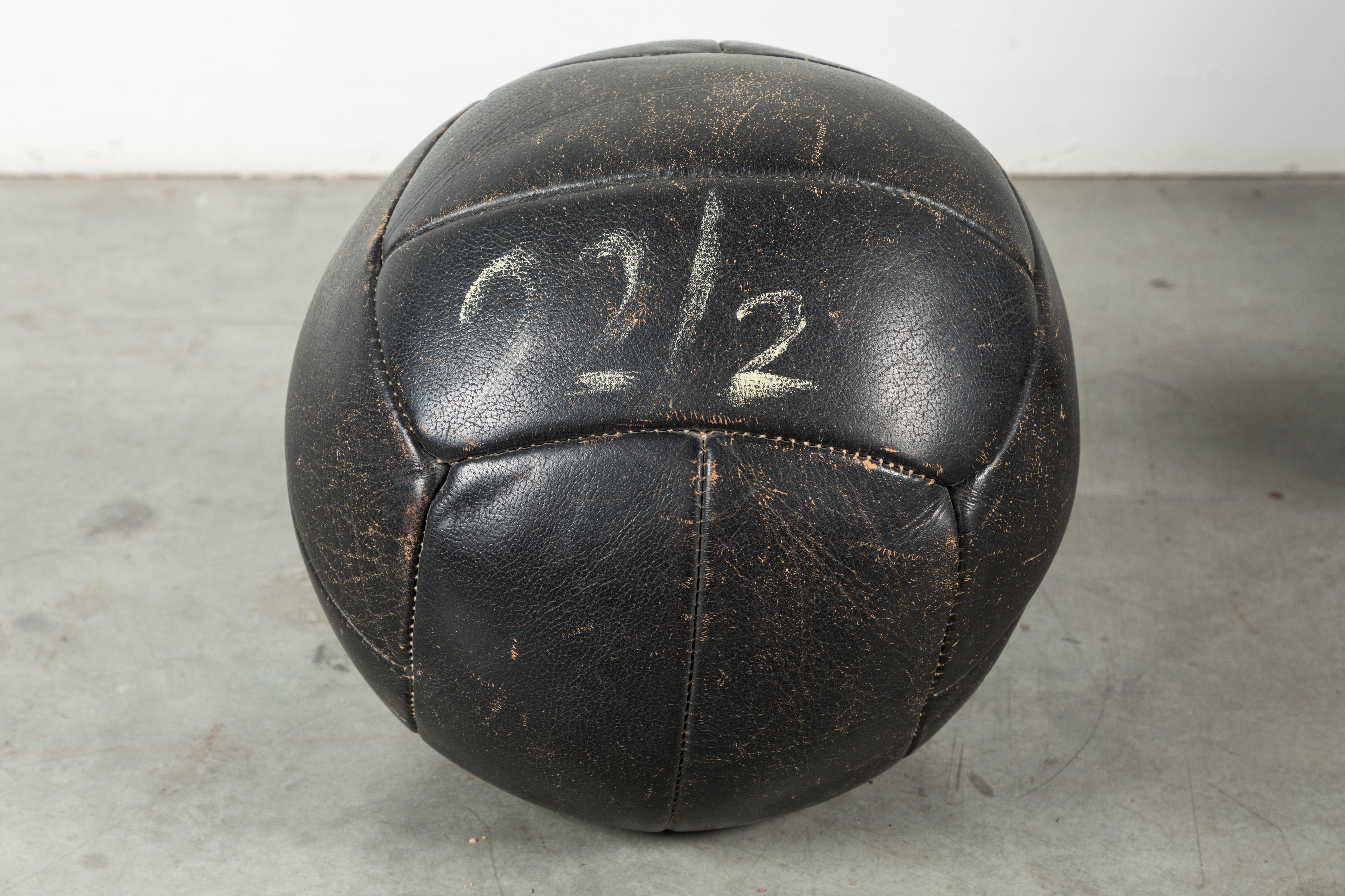 Collection of Three Black Vintage Leather Medicine Balls For Sale 2