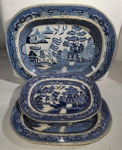 Collection of Three Blue Willow Platters -3