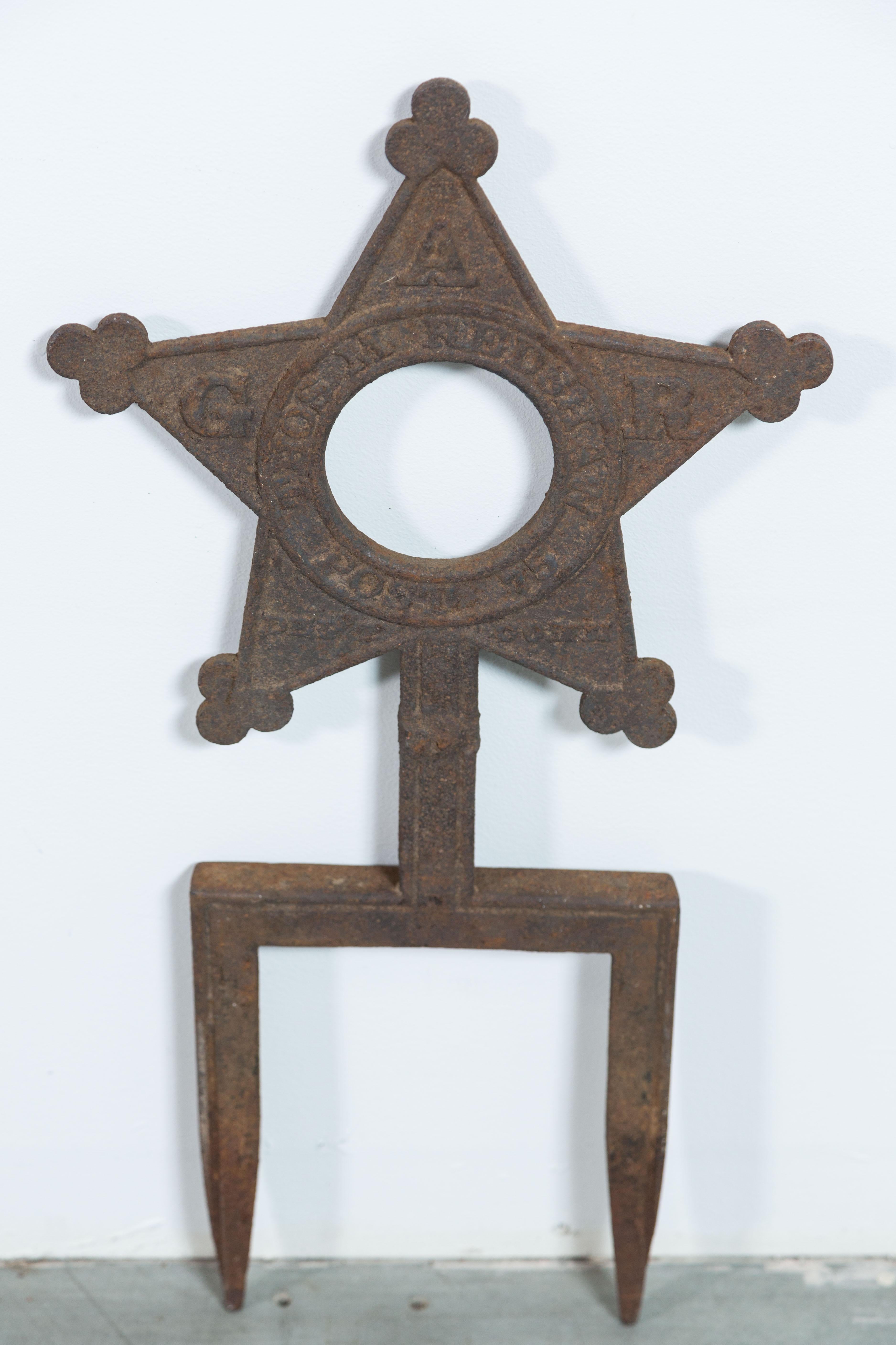 Folk Art Collection of Three Cast Iron Star Victorian Daughters of the Revolution Markers For Sale