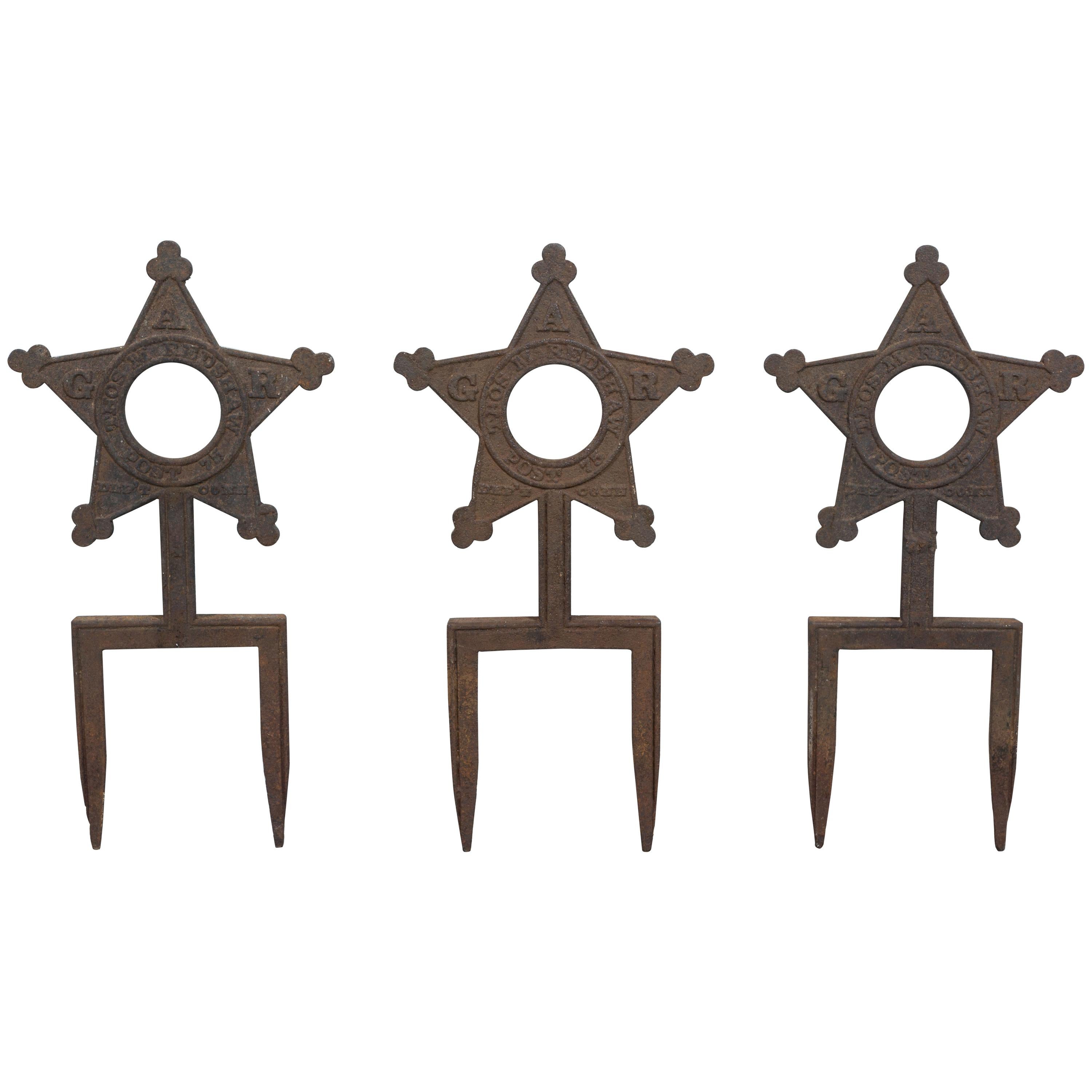 Collection of Three Cast Iron Star Victorian Daughters of the Revolution Markers For Sale