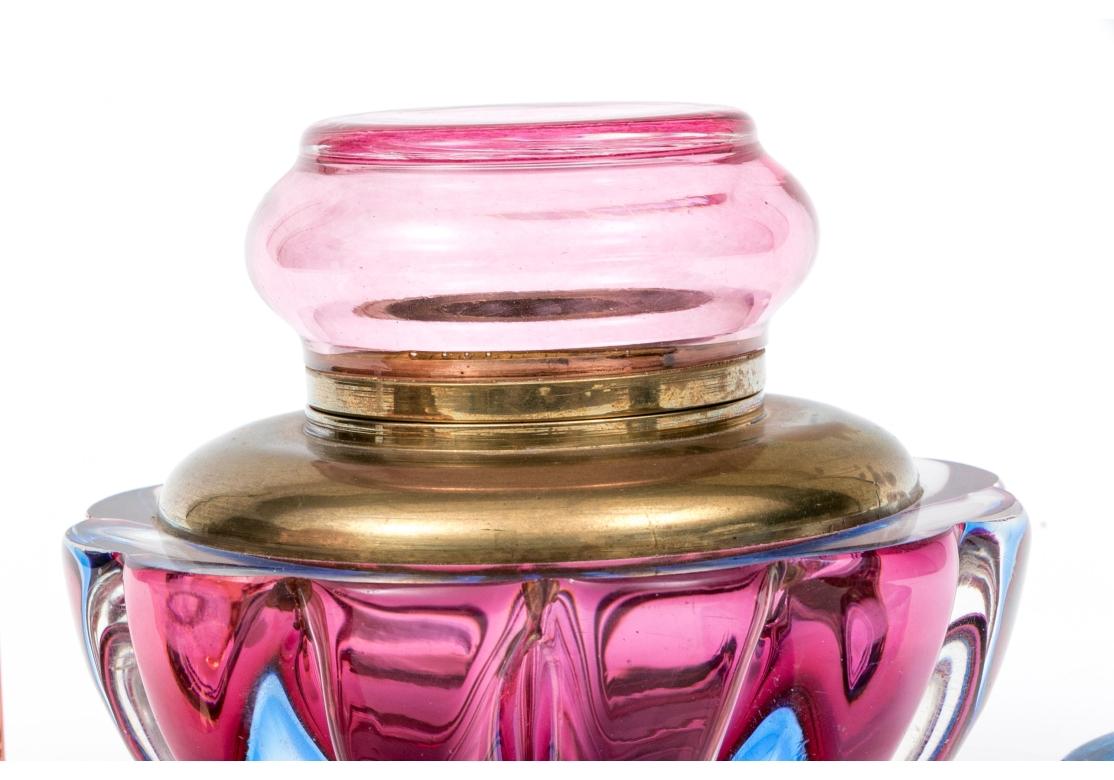 Collection Of Three Colorful Luxury Glass Inkwells For Sale 6