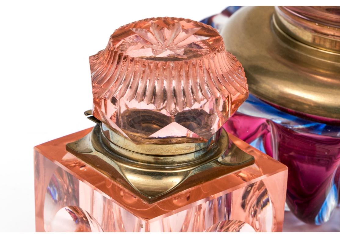 Collection Of Three Colorful Luxury Glass Inkwells For Sale 7