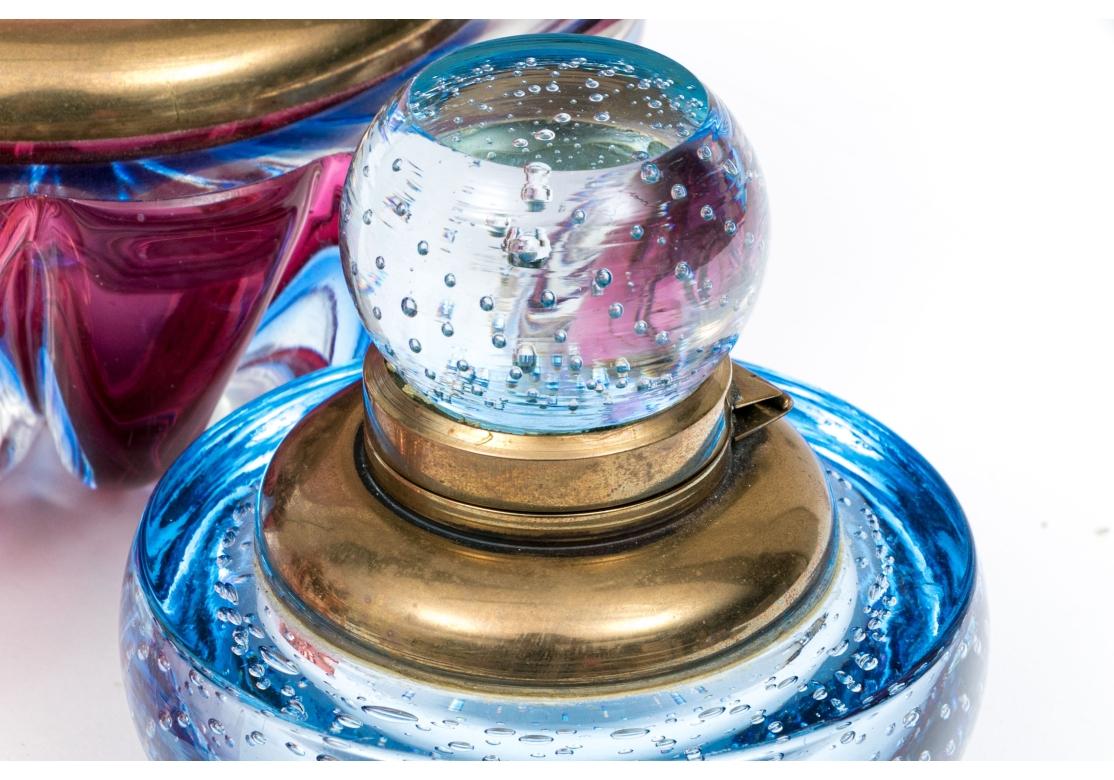 Metal Collection Of Three Colorful Luxury Glass Inkwells For Sale
