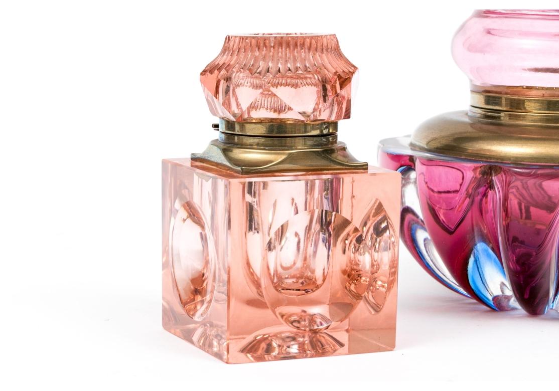 Collection Of Three Colorful Luxury Glass Inkwells For Sale 2