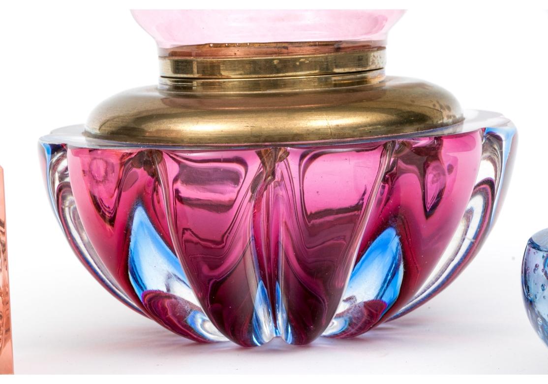 Collection Of Three Colorful Luxury Glass Inkwells For Sale 3